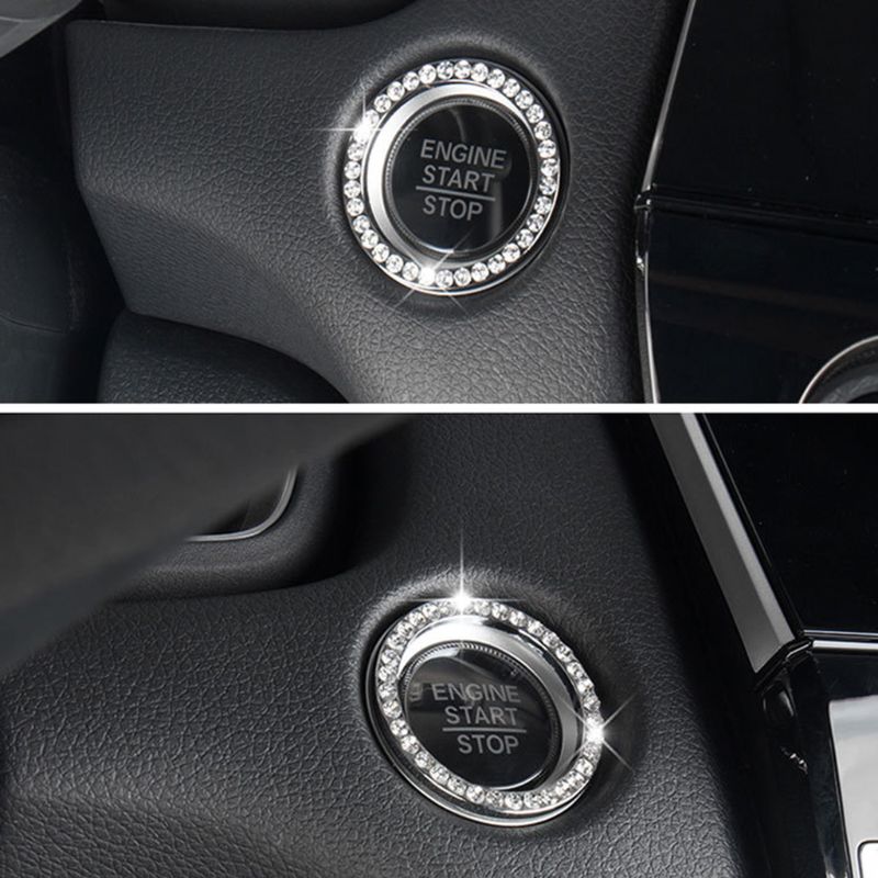 Start Stop Knopf Taste Umrandung Ring PKW Auto SILBER Kunst- Steine Glitzer Deko