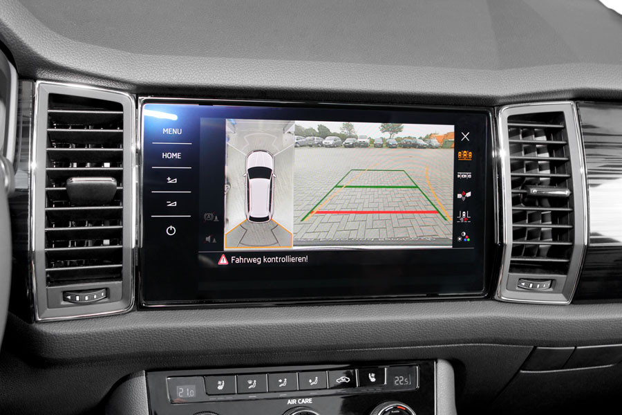 Original Kufatec Komplett- Set Nachrüstung Rückfahrkamera + Kabelbaum für Skoda Kodiaq NS7 ab 2017-