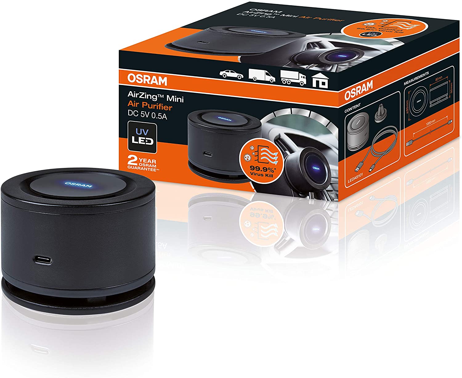 OSRAM AirZing Mini Luftreiniger für Auto PKW LKW Wohnwagen mit USB Ladekabel