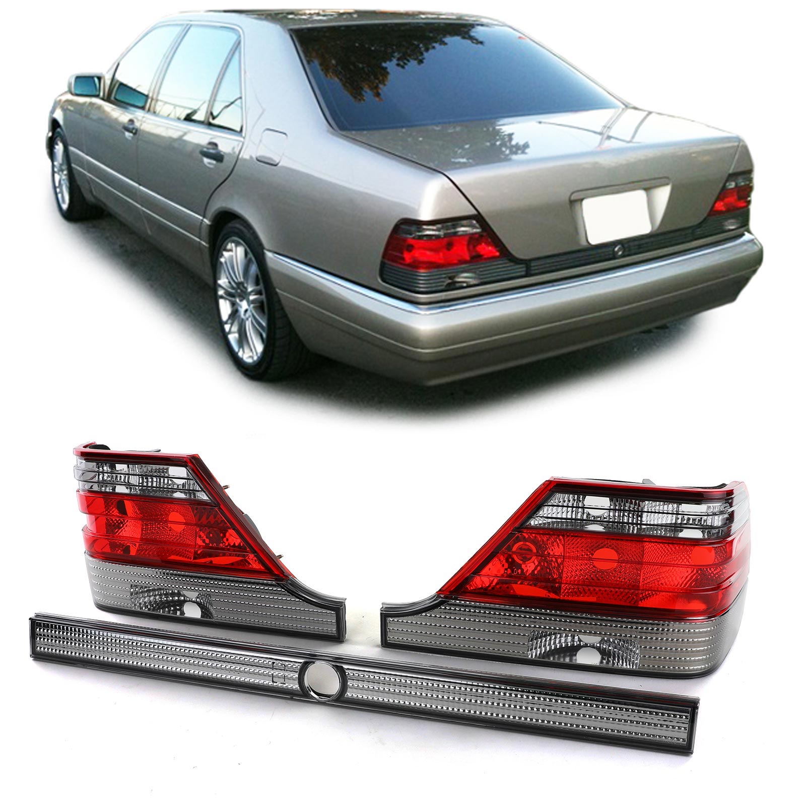 Rückleuchten Heckleuchten in Rot / Schwarz für Mercedes S-Klasse W140 Facelift ab 1994-1998