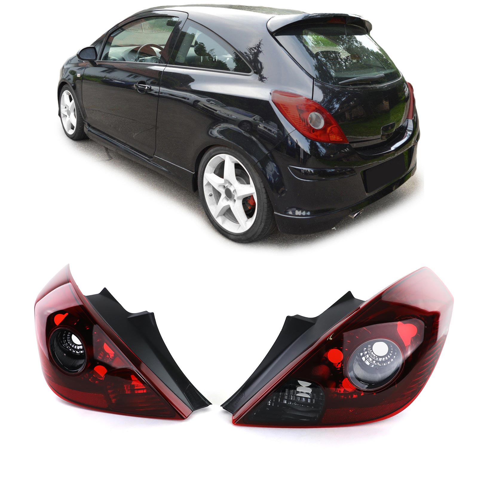 Rückleuchten Heckleuchten Rot Schwarz (OPC Optik) für Opel Corsa D 3-Türer ab 2006-