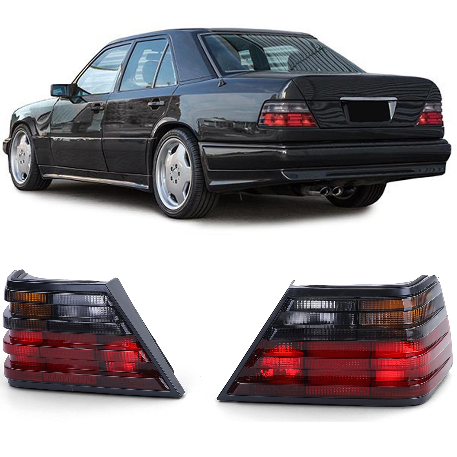 Rückleuchten Heckleuchten in Rot / Schwarz für Mercedes W124 Limousine Coupe Cabrio 1985-1993