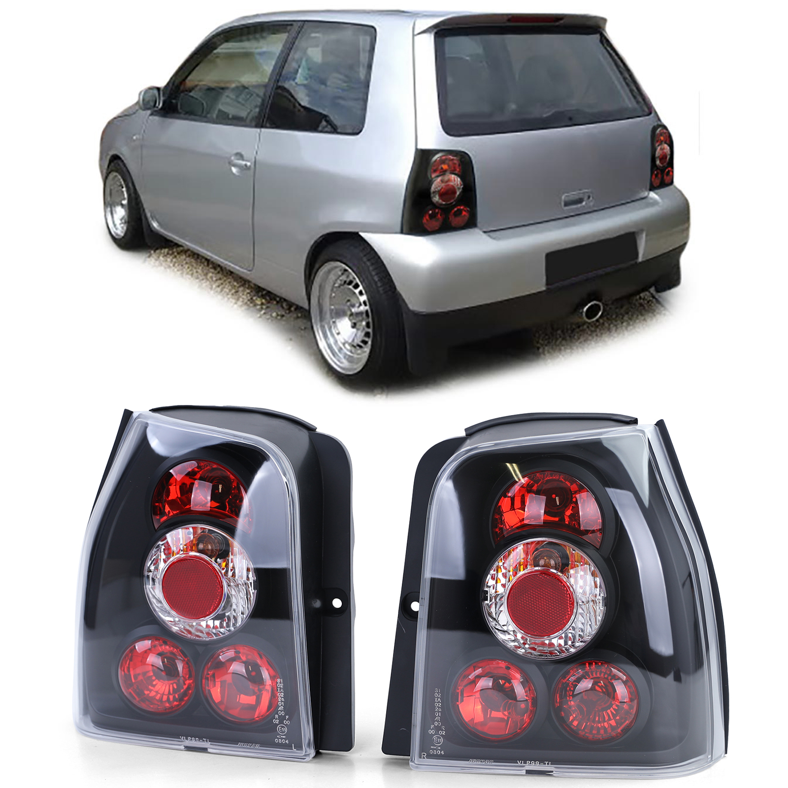 Rückleuchten Heckleuchten Schwarz für VW Lupo 98-05 + Seat Arosa 97-04