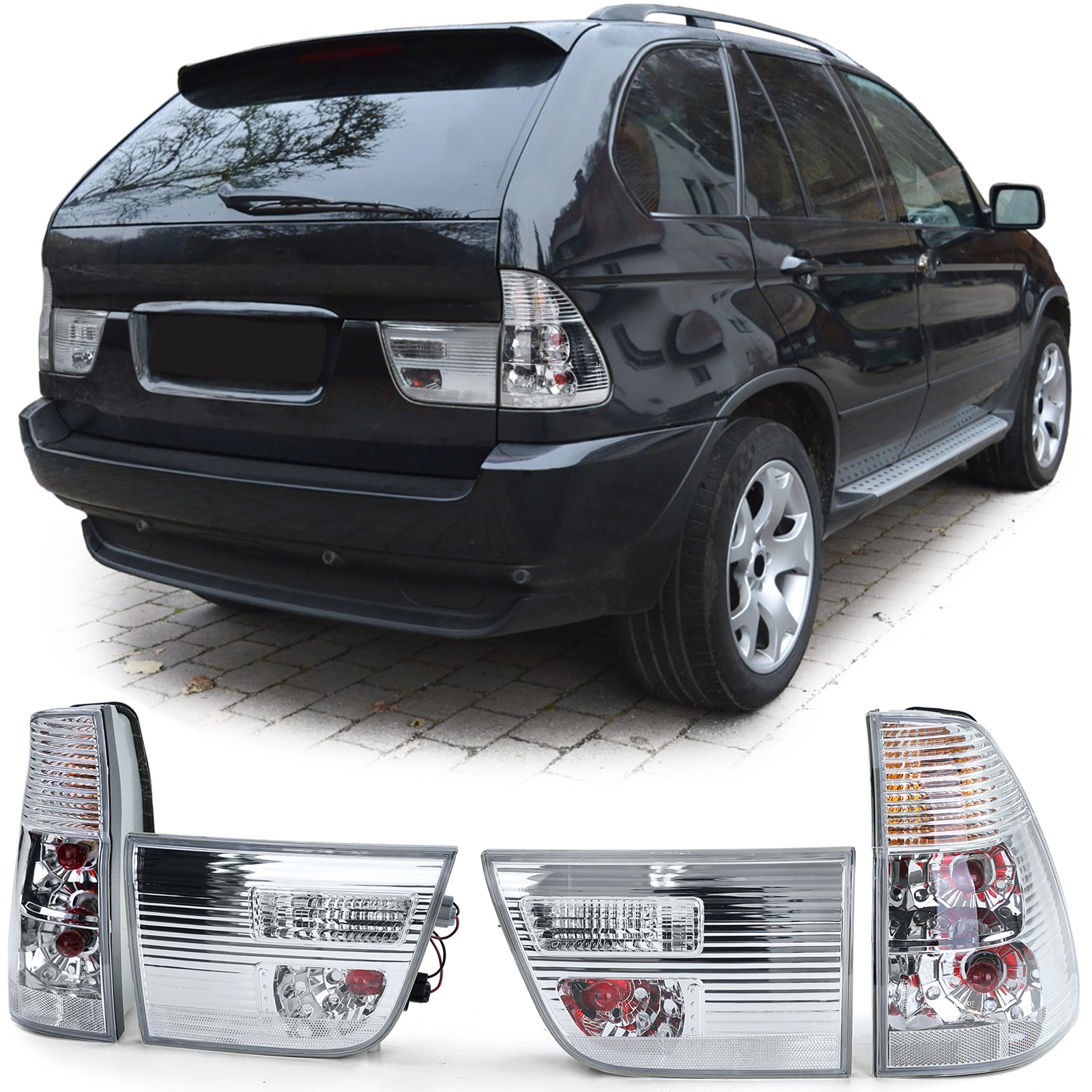Rückleuchten Heckleuchten in Silber für BMW X5 E53 ab 1999-2003