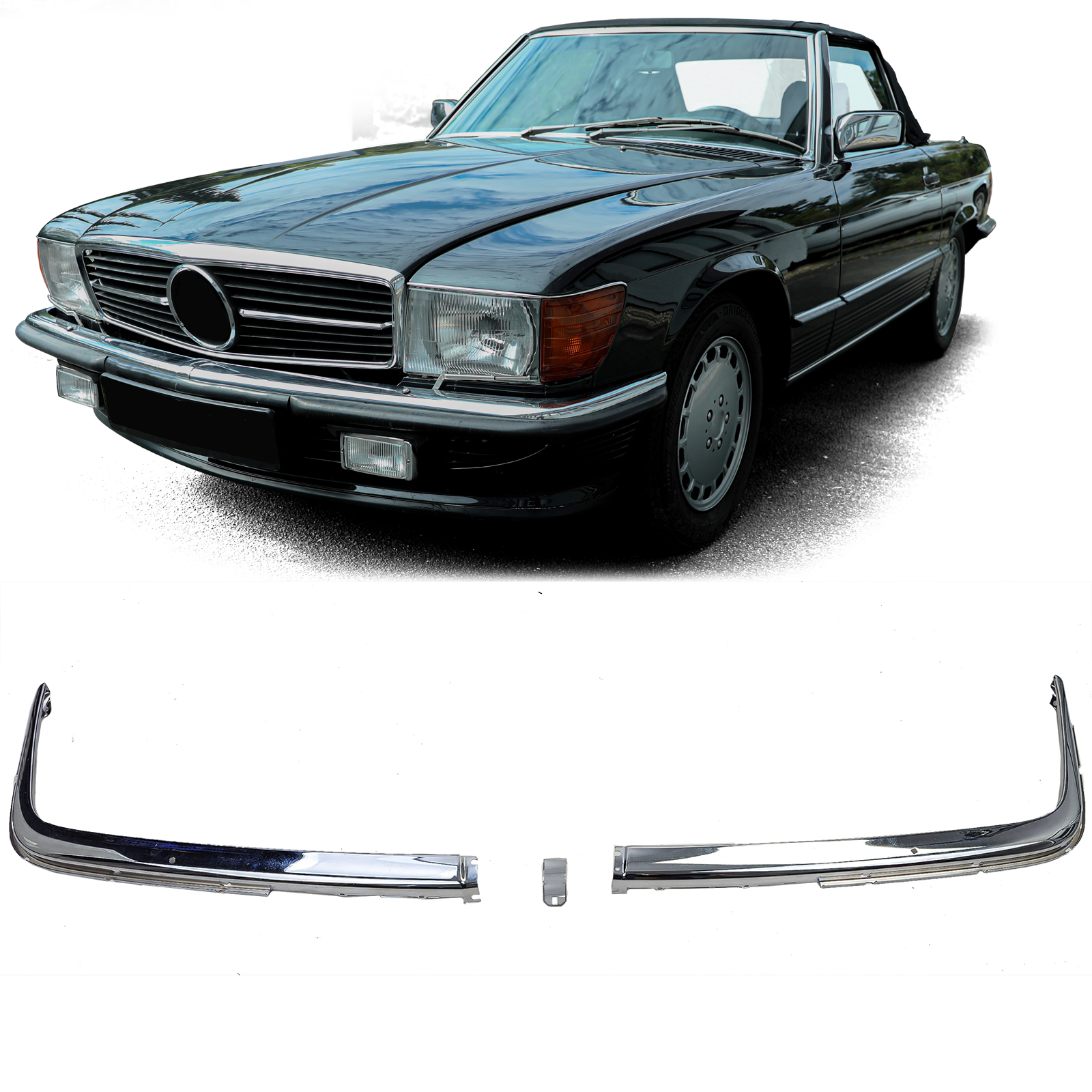 Chrom Front Stoßstange 2,3mm EU Ausführung 3-teilig für Mercedes SL R107 C107 ab 1971-1989