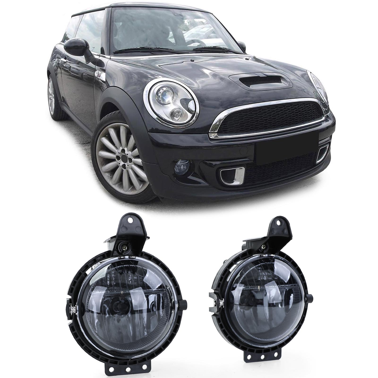 Klarglas Nebelscheinwerfer Schwarz Smoke für Mini R55 R56 R57 R58 R59 2006-2013