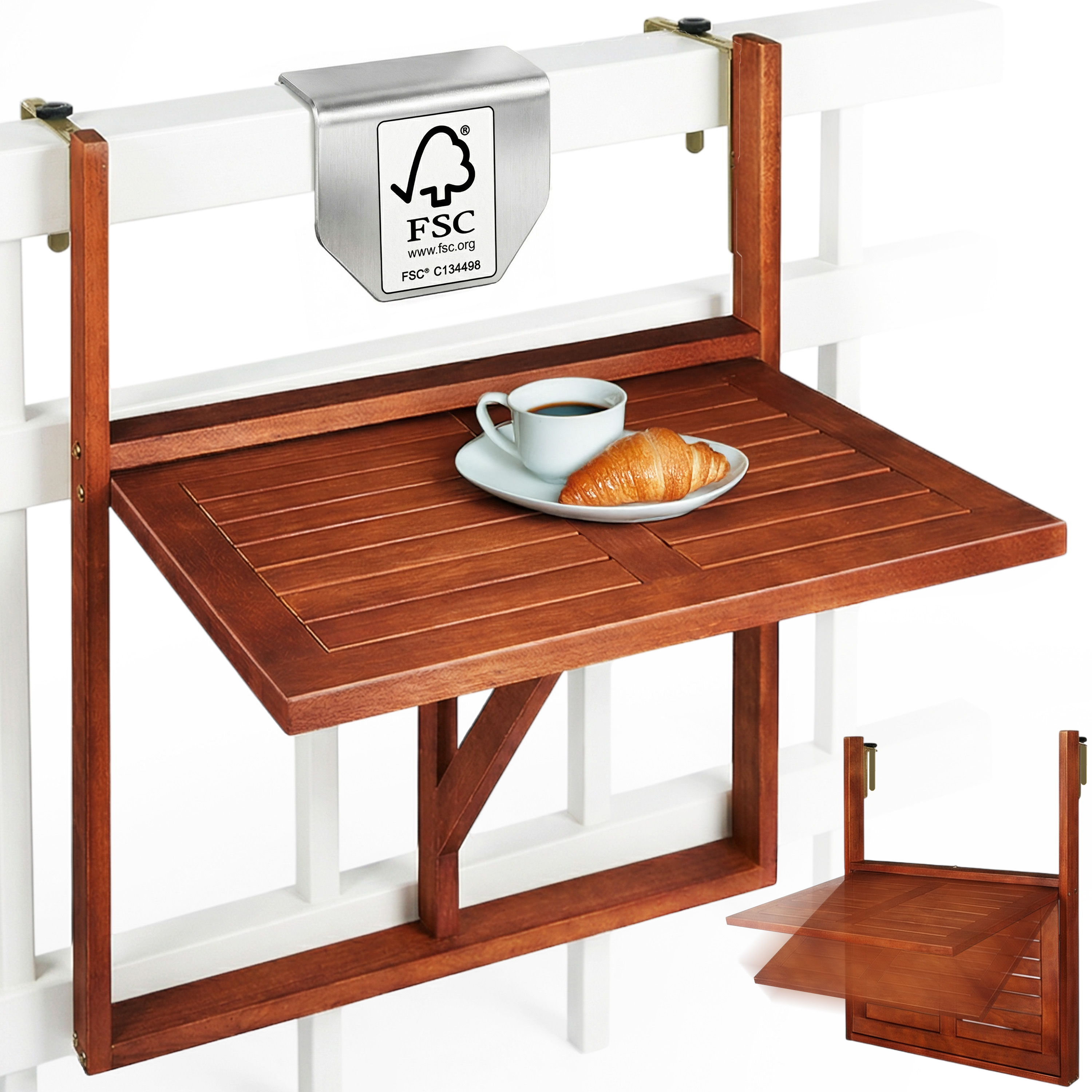 CASARIA® Balkontisch klappbar Hängetisch wetterfest Holz Garten Balkon Geländer
