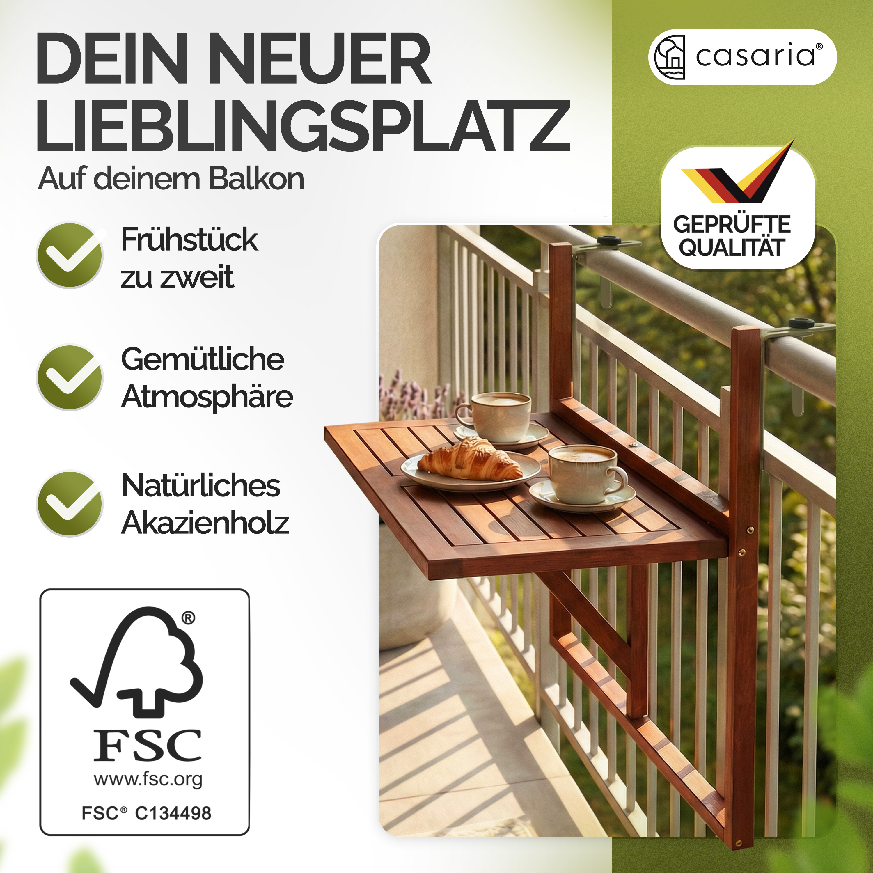 CASARIA® Balkontisch klappbar Hängetisch wetterfest Holz Garten Balkon Geländer