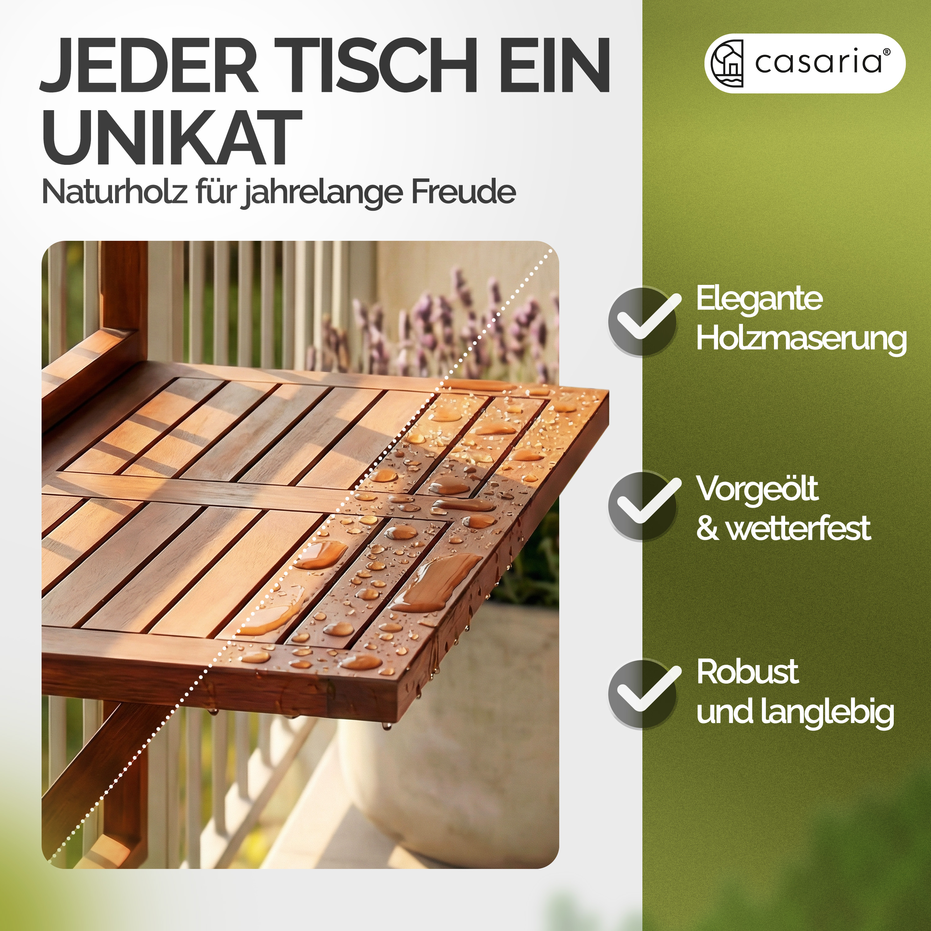 CASARIA® Balkontisch klappbar Hängetisch wetterfest Holz Garten Balkon Geländer