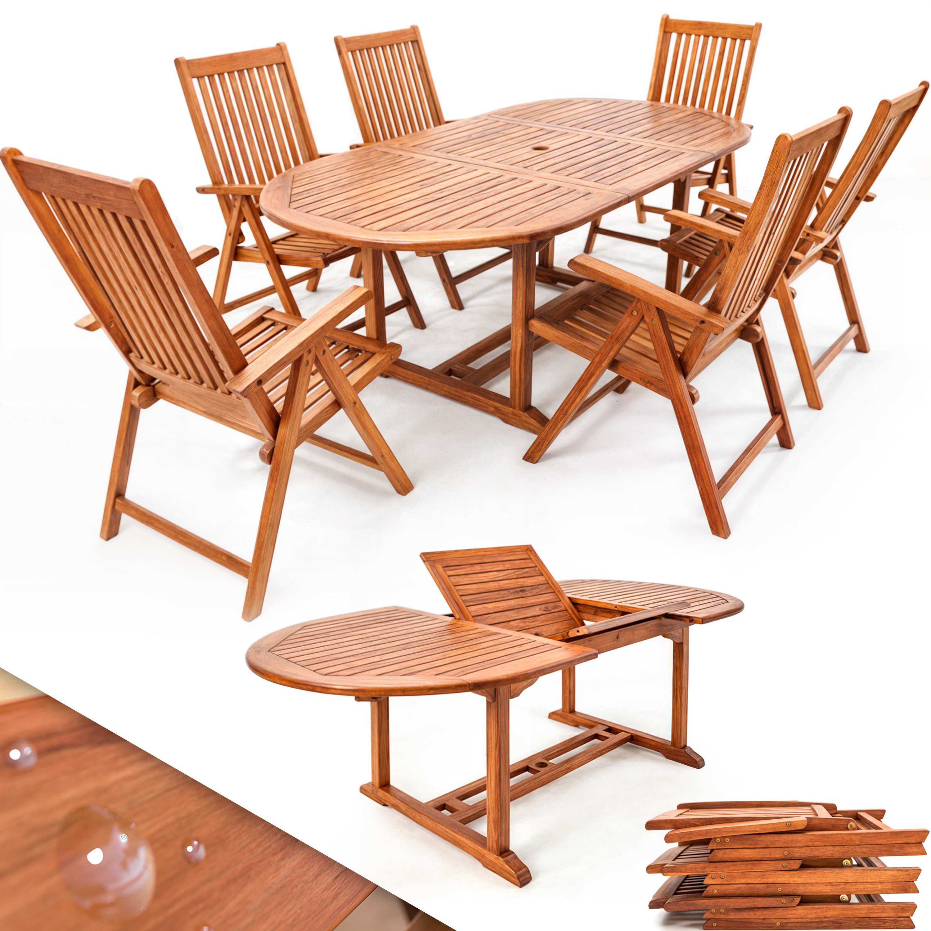 CASARIA® Gartenmöbel Tisch und 6 Stühle Set Holz Garten Sitzgruppe Essplatz Set