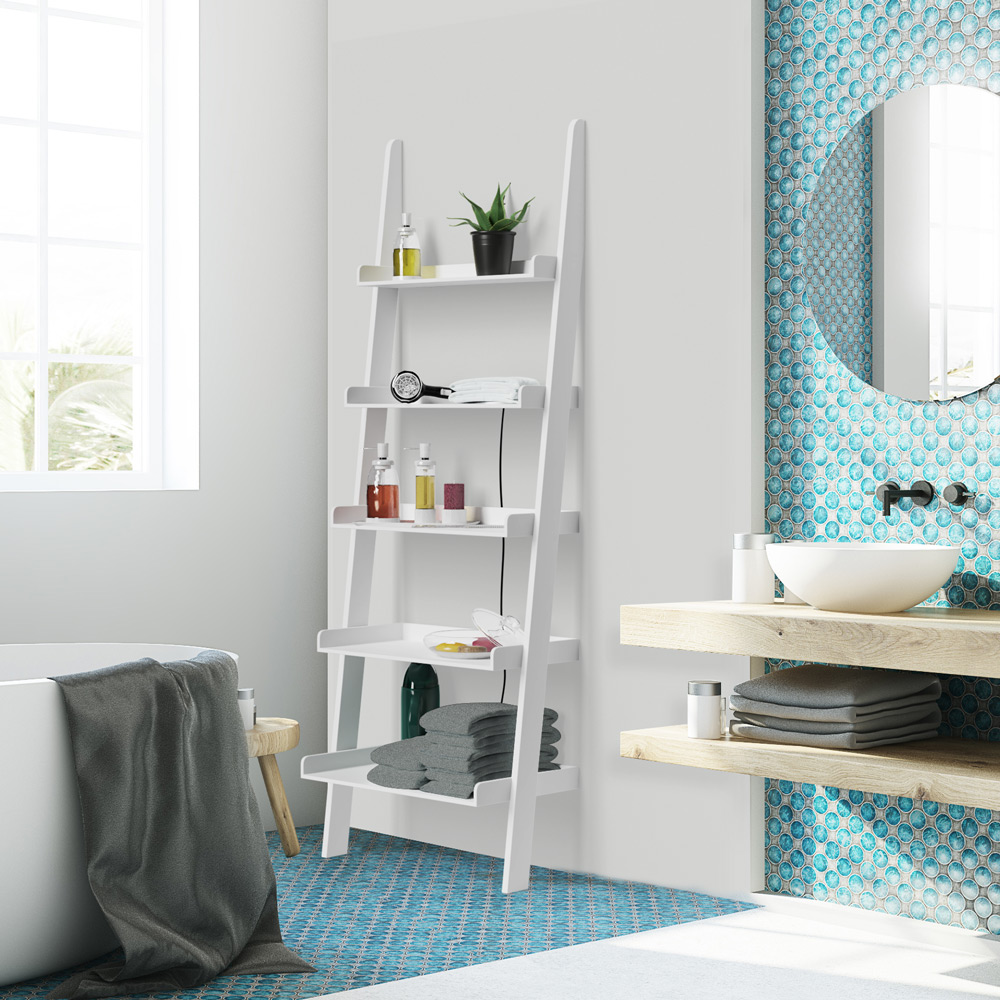 CASARIA® Standregal Leiterregal Bücherregal Weiß 180x65cm Holz Badezimmer Regal