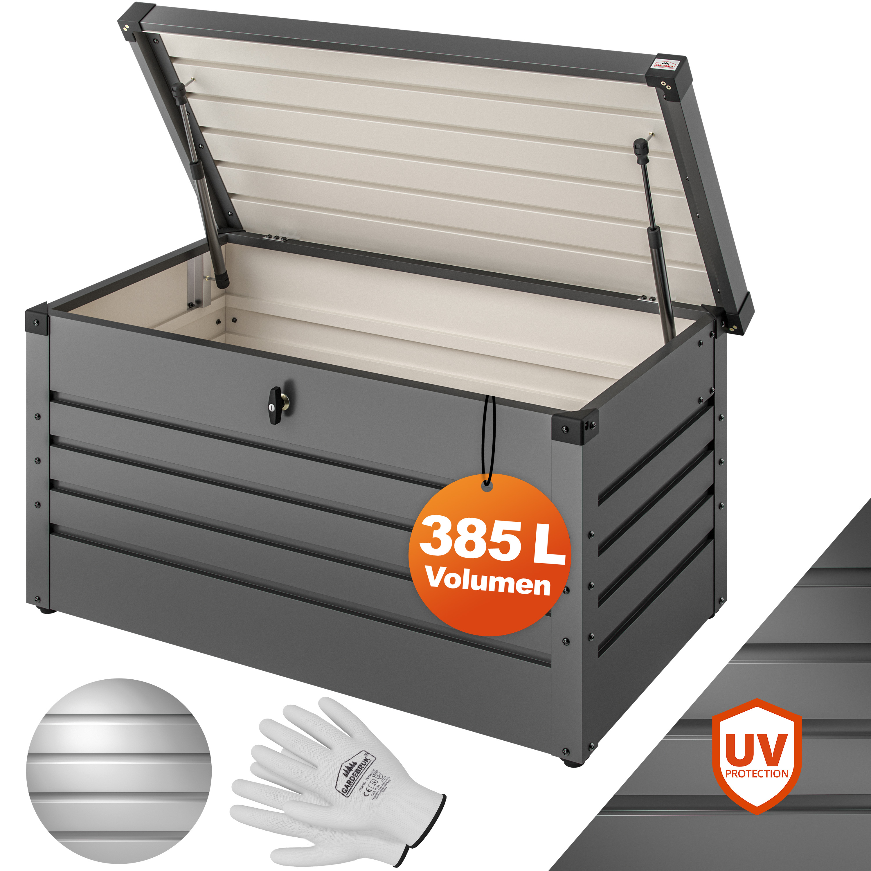 GARDEBRUK® Gartenbox Metall inkl. Handschuhe Gasdruckfedern Anthrazit