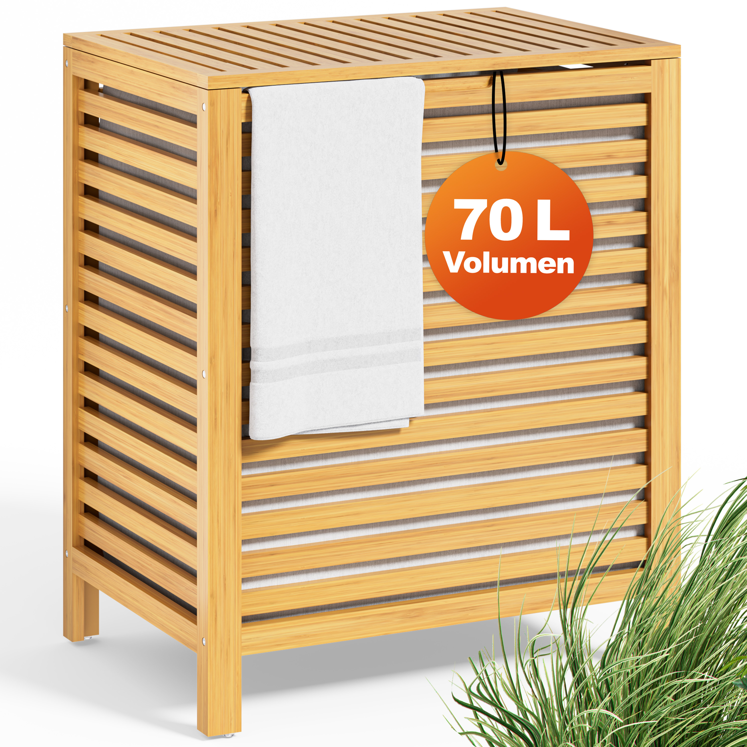 Wäschekorb Wäschesammler Wäschebox mit Deckel Bambus Holz 70L Groß Wäschetruhe