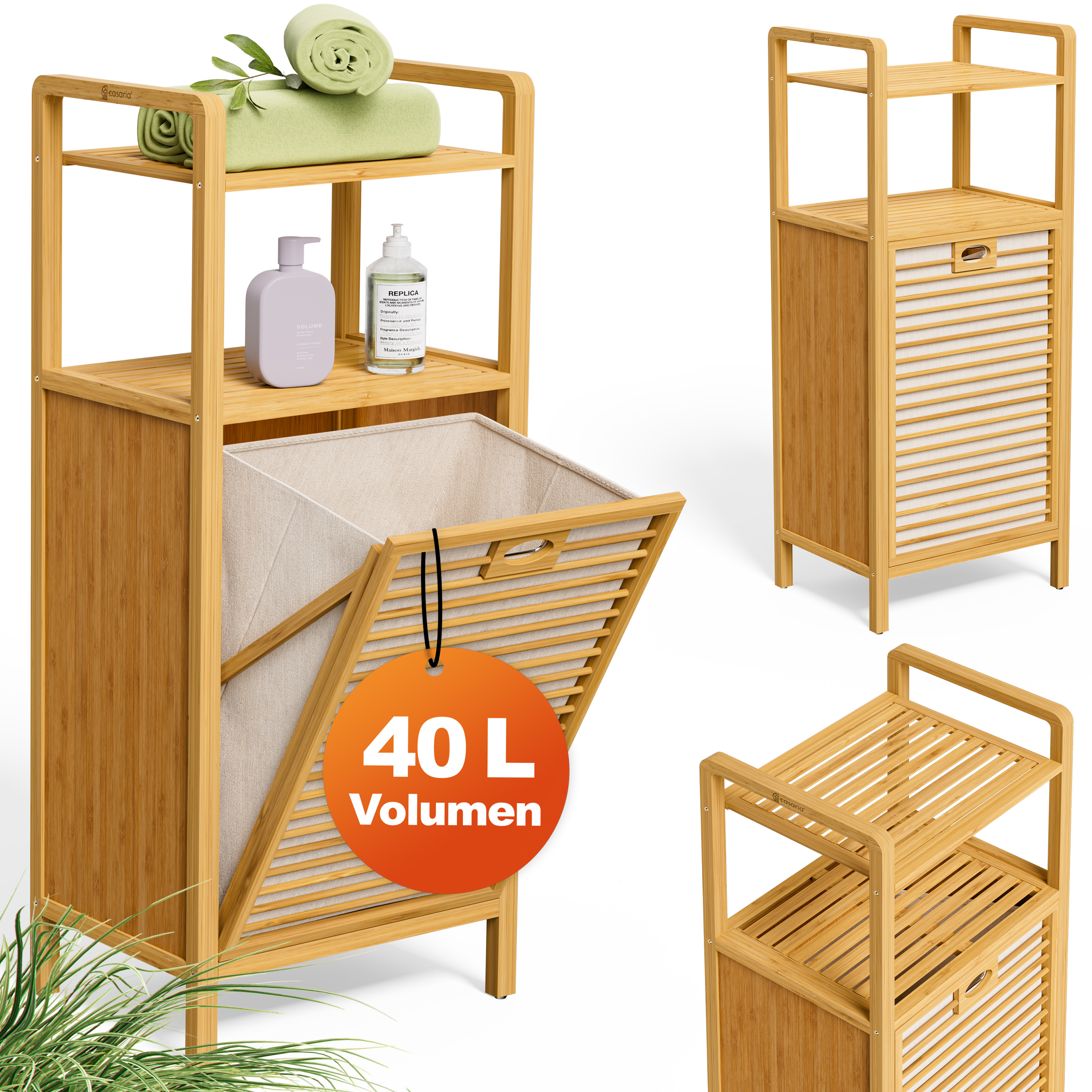 Baderegal mit Wäschekorb Wäschesammler Bambus Holz Regal Wäschetruhe CASARIA®