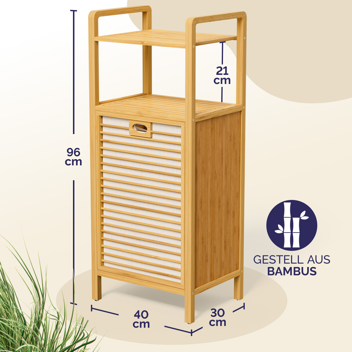 Baderegal mit Wäschekorb Wäschesammler Bambus Holz Regal Wäschetruhe CASARIA®