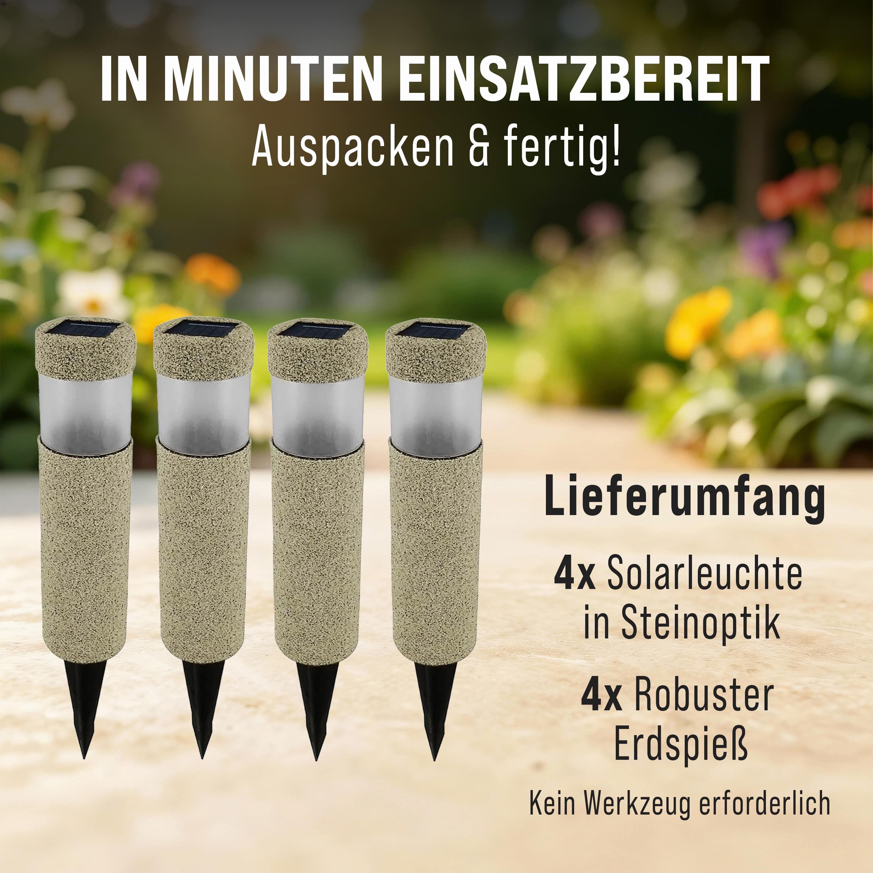 LED Solarleuchte Garten Steinoptik Dämmerungssensor 4x Gartenleuchte Solarlampe