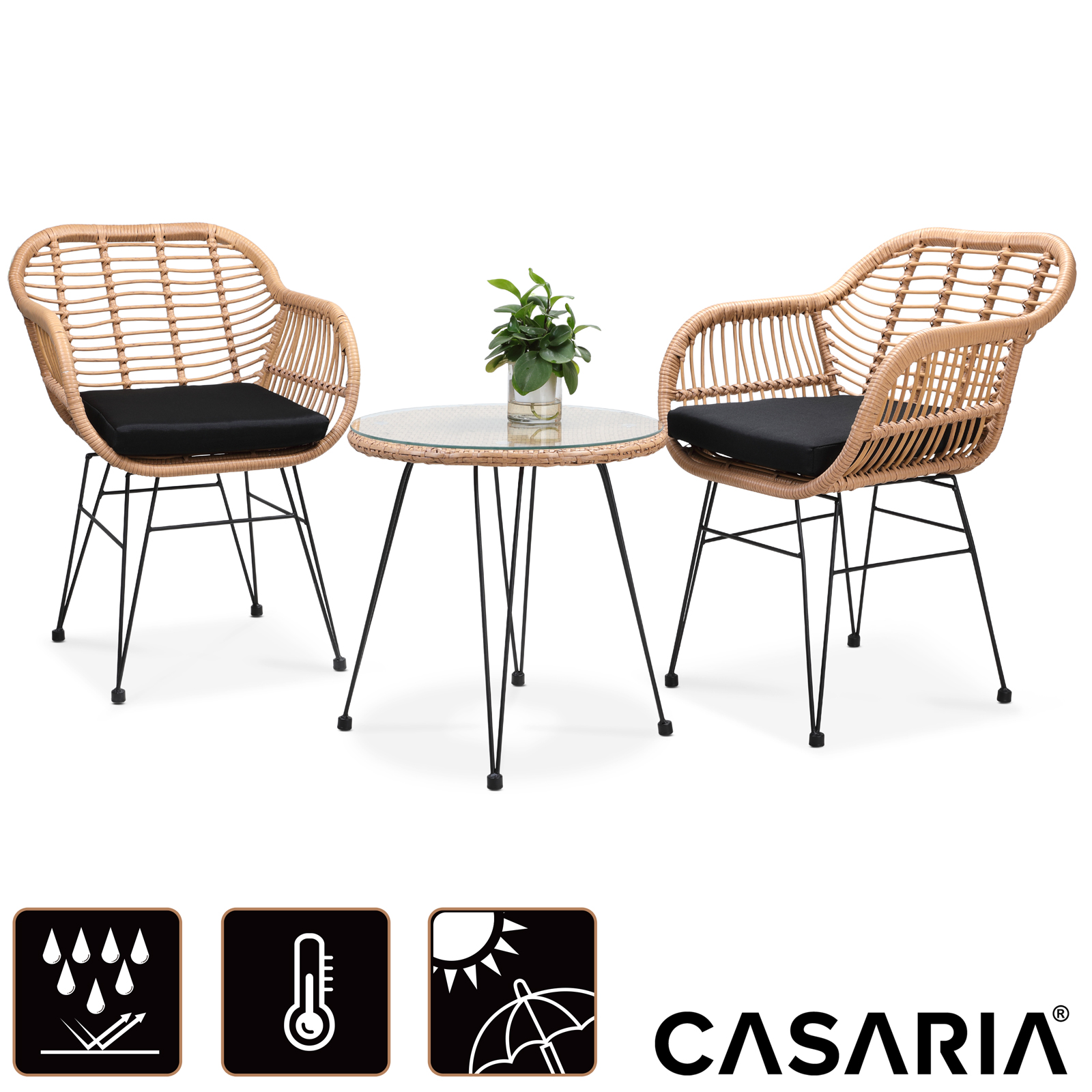 CASARIA® Balkonset 3 teilig Sitzgruppe Garten Bistroset Balkonmöbel Lounge Set