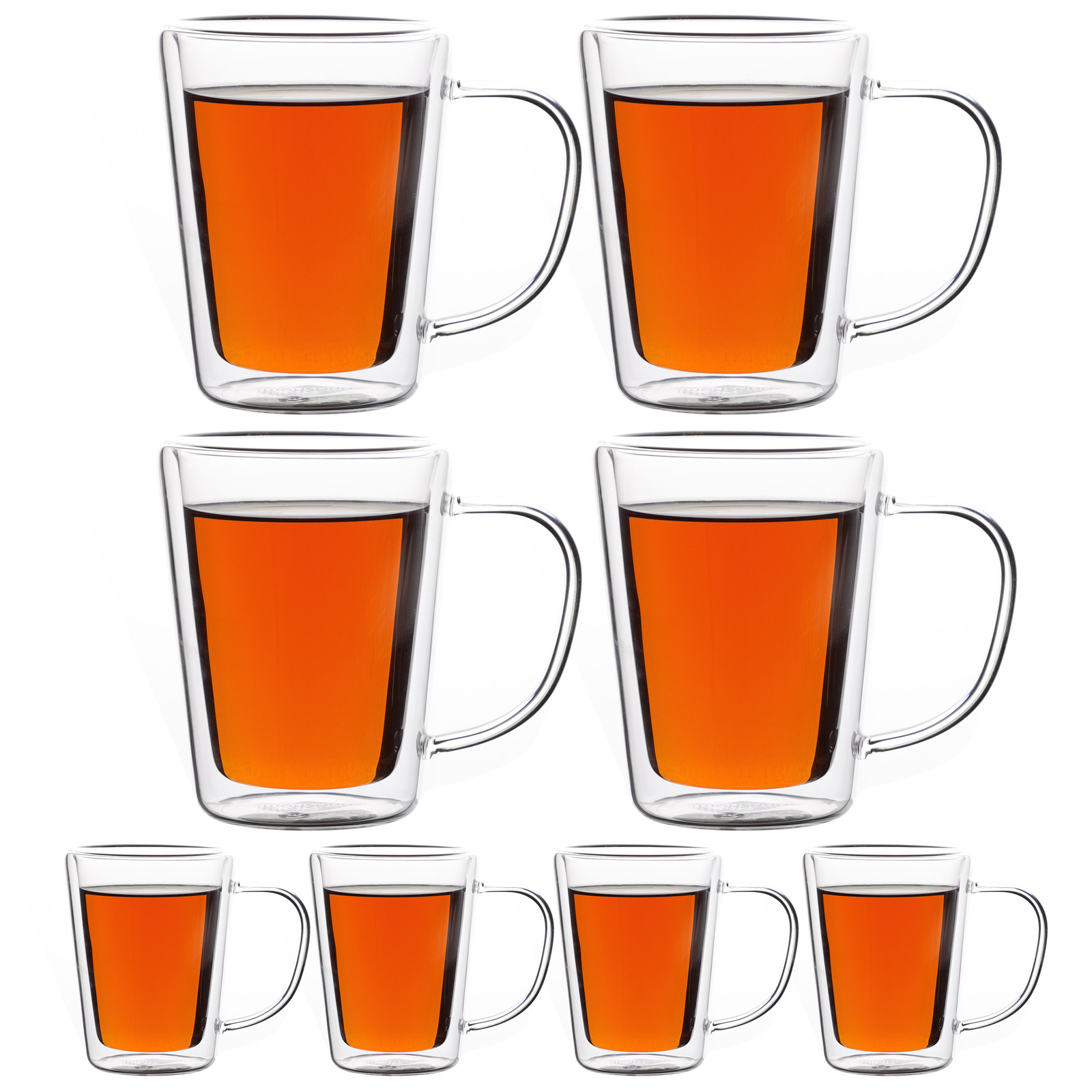 MONZANA® 8x Teegläser mit Henkel doppelwandig Thermogläser Glas Kaffee Tee 250ml