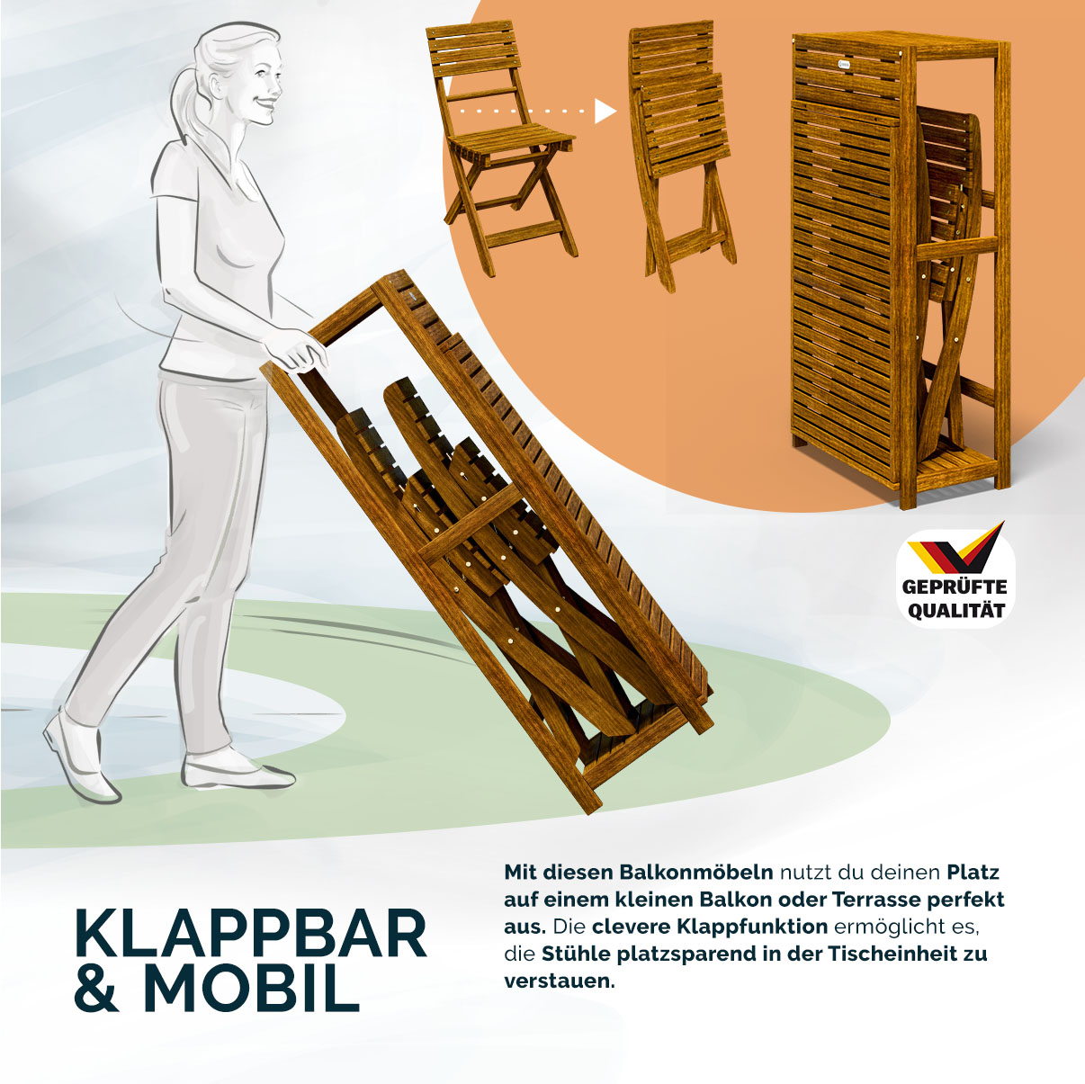 CASARIA® Balkonmöbel Gartenmöbel Set 3tlg Holz Klappbar Wetterfest Balkon Akazie