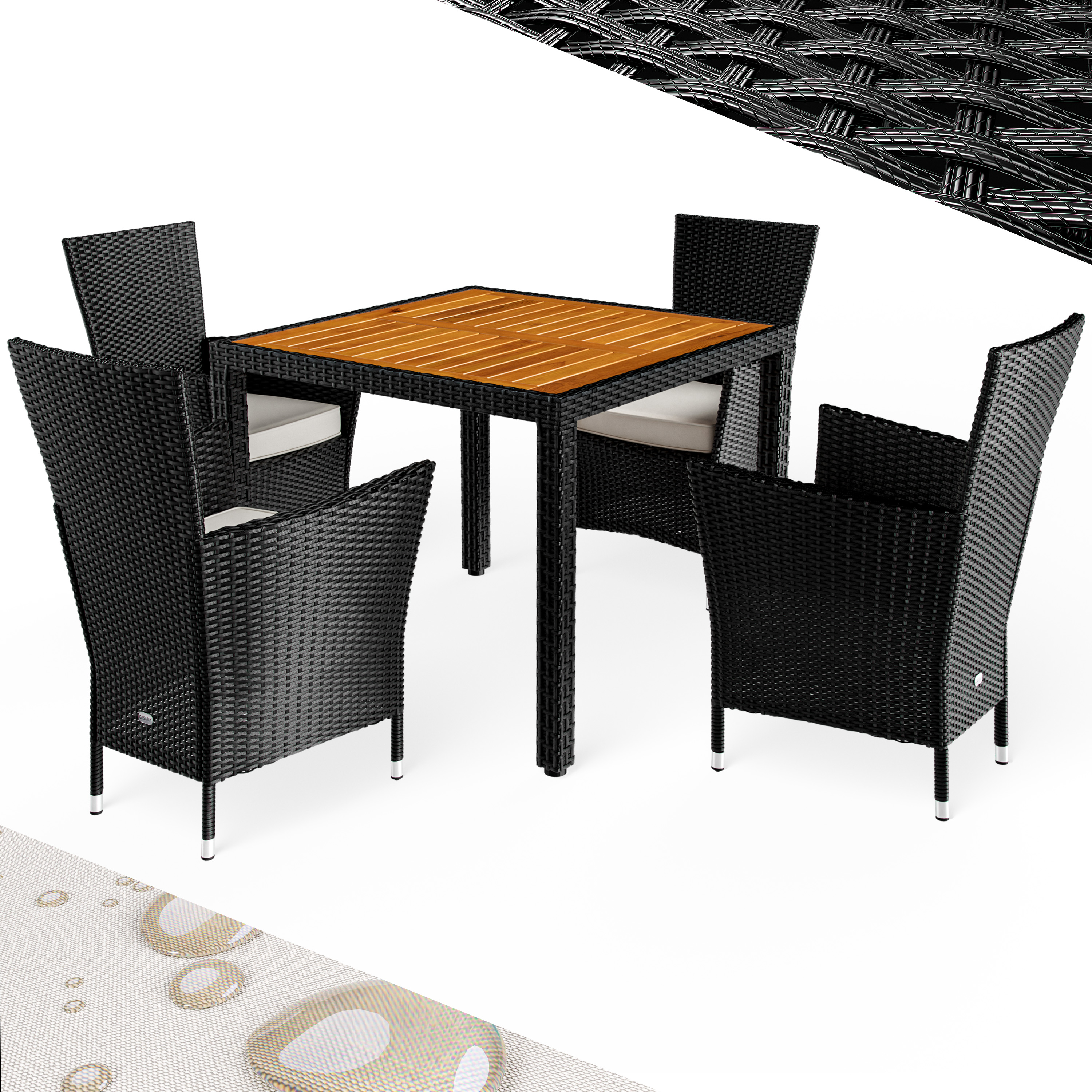 CASARIA® Gartenmöbel Sitzgruppe Essgruppe Polyrattan Holz Terrasse Balkon Set