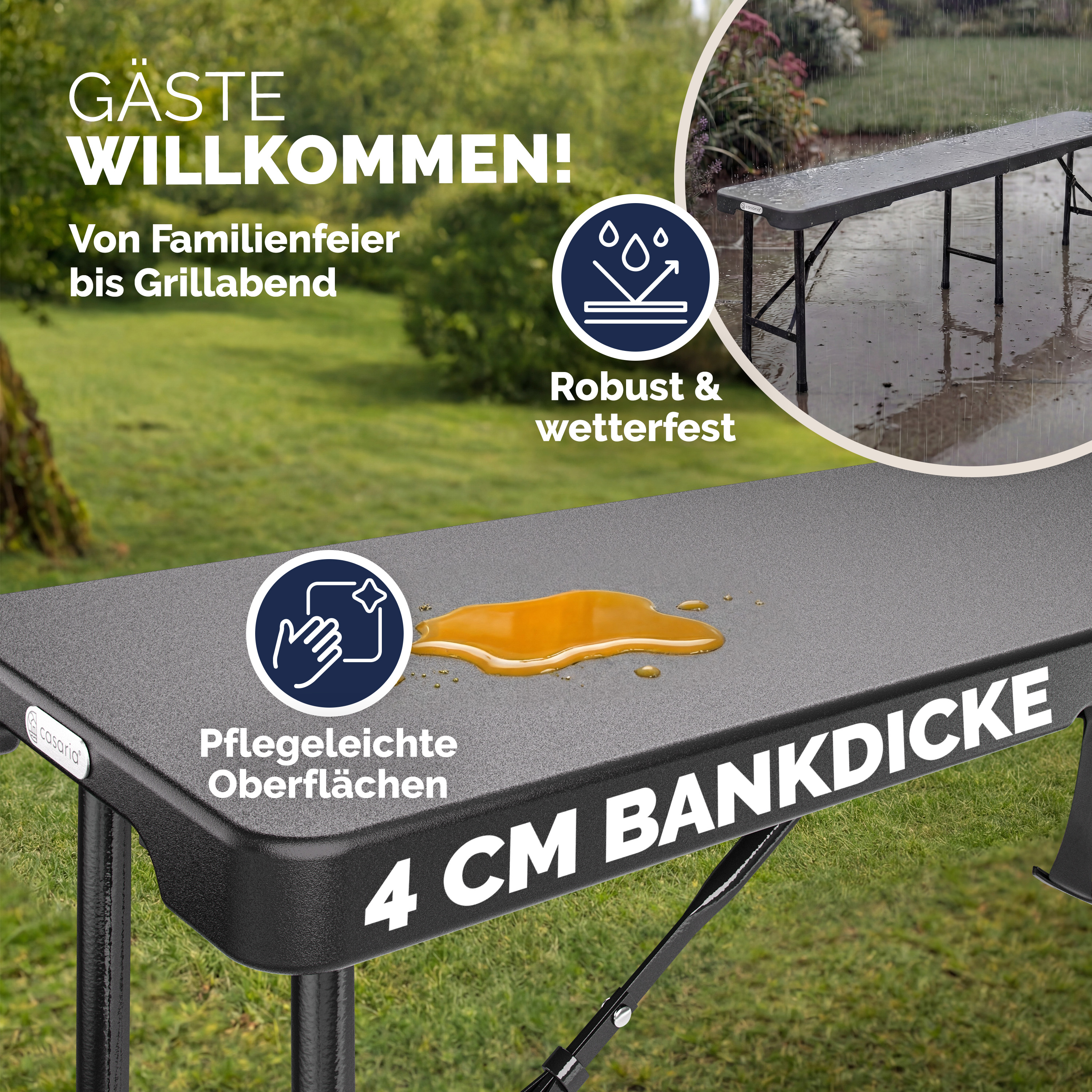 CASARIA® Bierbank Klappbank Campingbank 2er Set klappbar Party Bank Garnitur