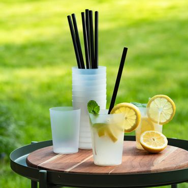 Deutsche Strohhalme Partybedarf 1000 Mehrweg-Cocktail-Trinkhalme – 150x7 Mm, Schwarz, Plastik, Papstar, Made In Germany