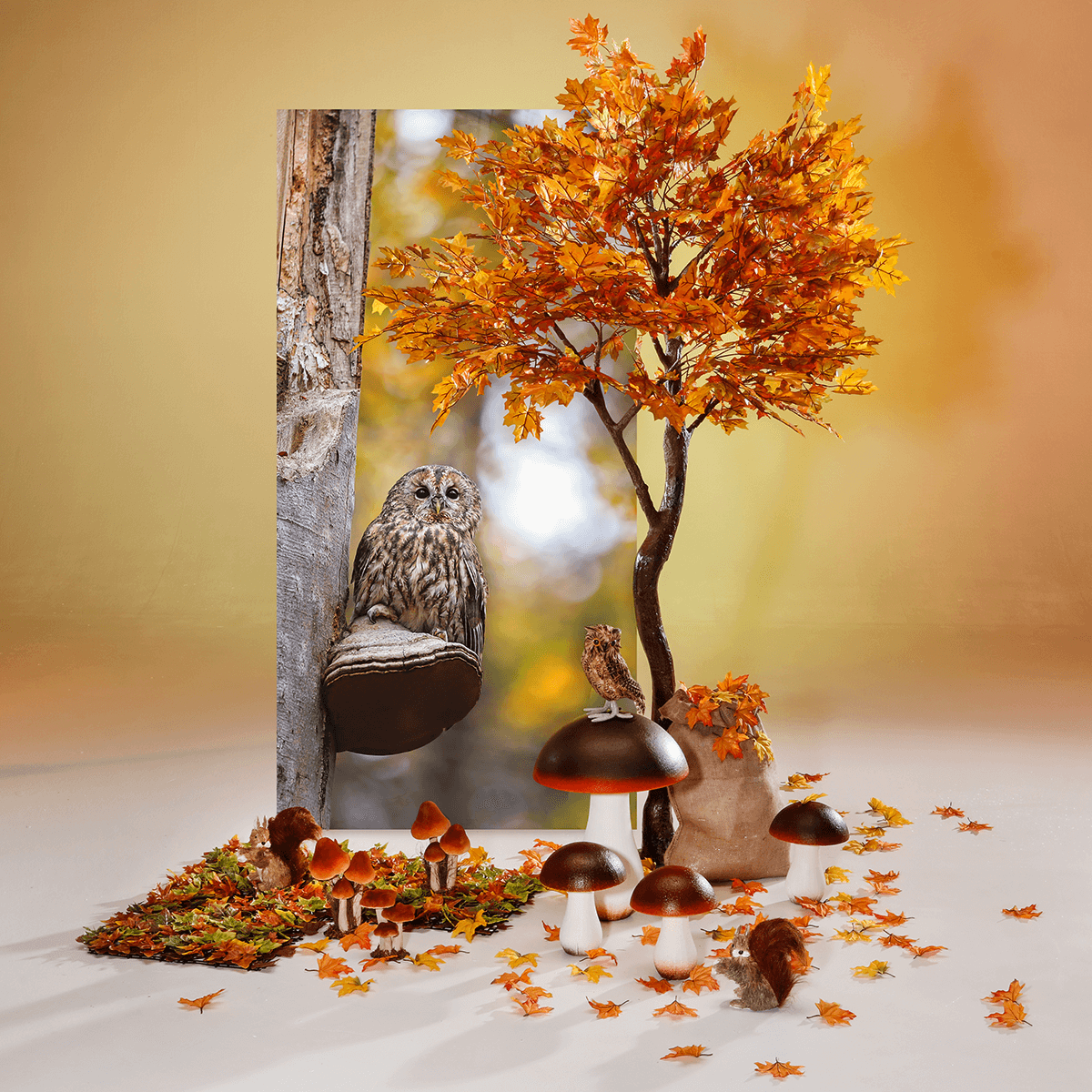 Chouette assise déco, brune haut. 31 cm - 2