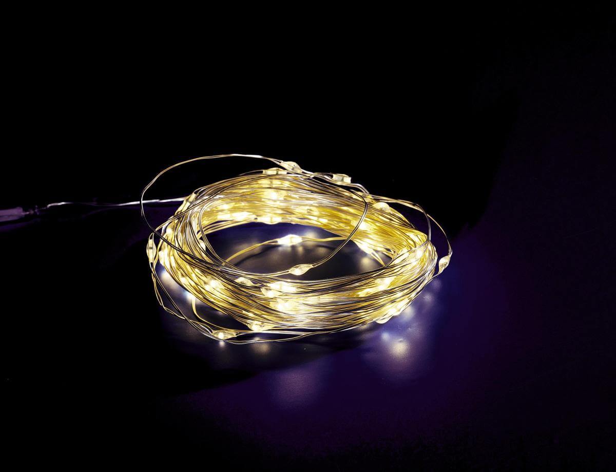 LED battery wire rope light for outdoor use, 100 LED, 10 m - 13