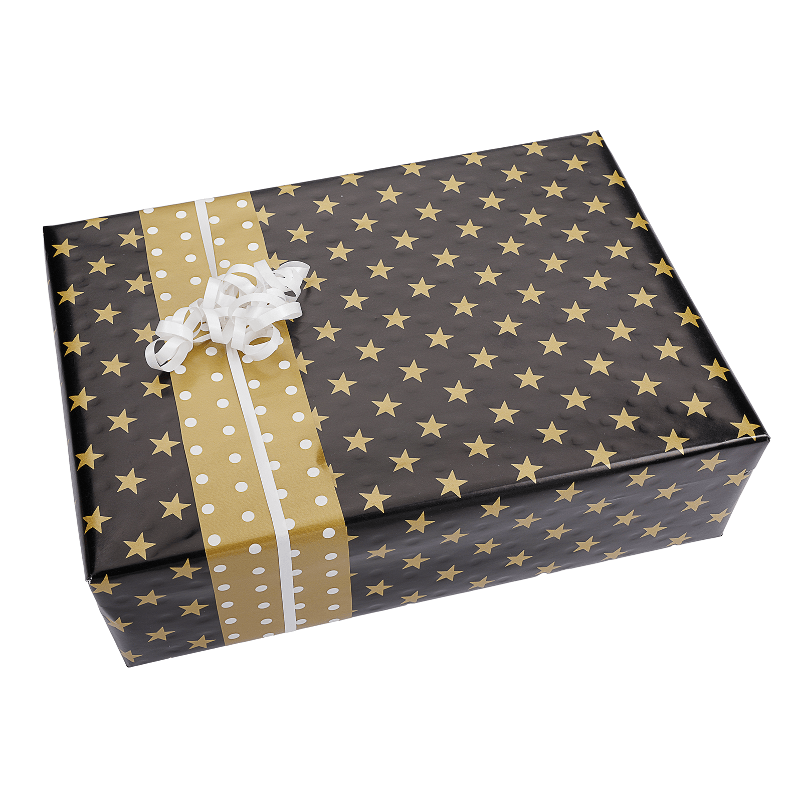 Doppelseitiges Weihnachts-Geschenkpapier in Schwarz & Gold mit Sternen & Punkten – 50 m Geschenkpapier-Rolle - 1