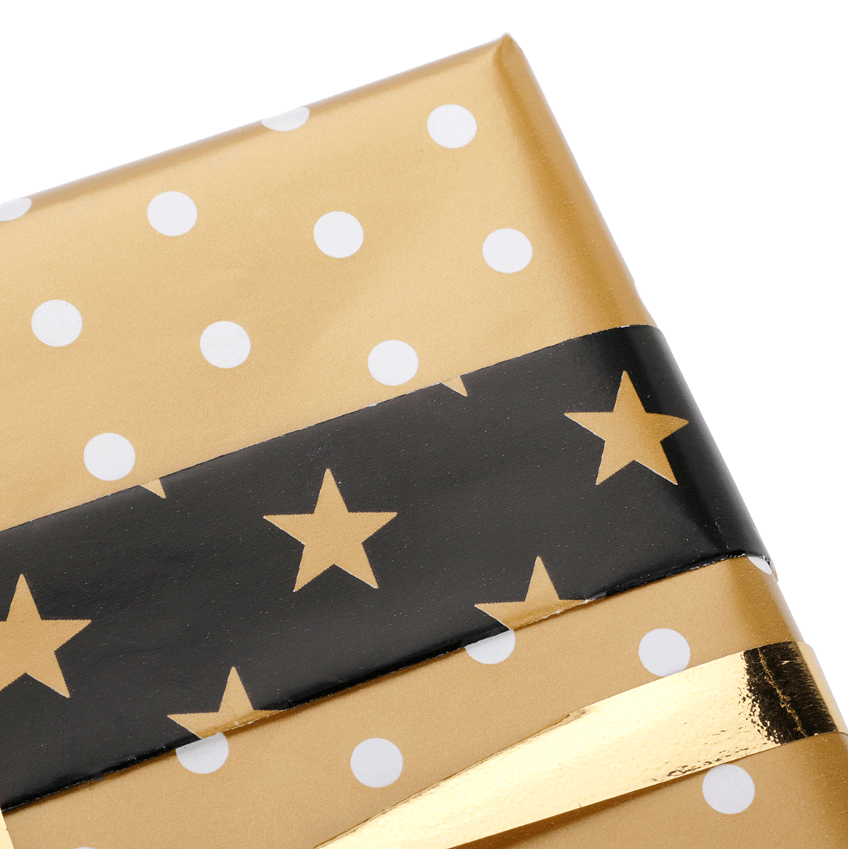 Doppelseitiges Weihnachts-Geschenkpapier in Schwarz & Gold mit Sternen & Punkten – 50 m Geschenkpapier-Rolle - 6