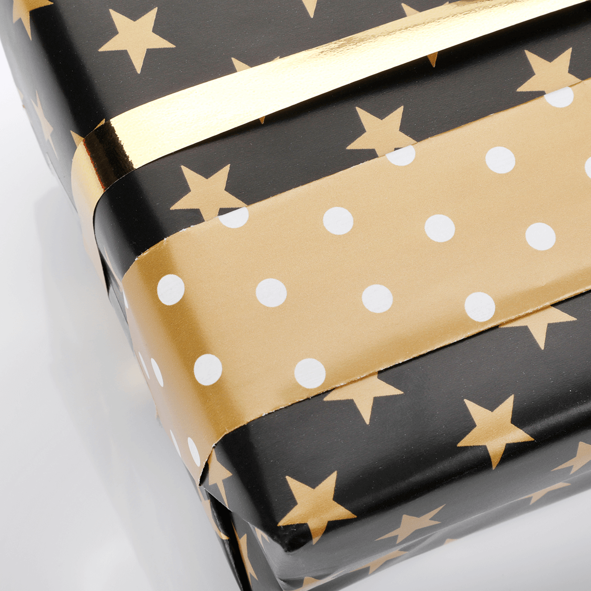 Doppelseitiges Weihnachts-Geschenkpapier in Schwarz & Gold mit Sternen & Punkten – 50 m Geschenkpapier-Rolle - 7