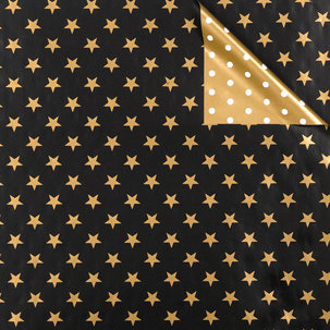 Doppelseitiges Weihnachts-Geschenkpapier in Schwarz & Gold mit Sternen & Punkten – 50 m Geschenkpapier-Rolle