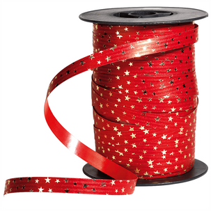 Poly ring ribbon "Stars" 10 mm, 100 m, red