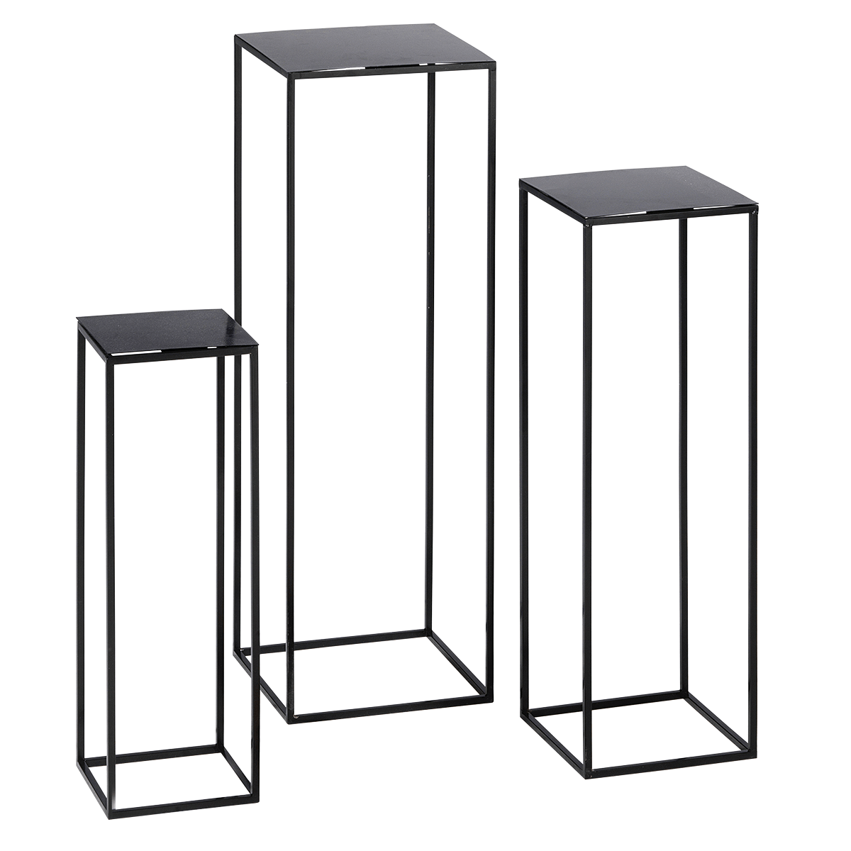 Rostfreie Metall-Beistell-Tische schwarz 3teilig 60, 75, 90 cm hoch