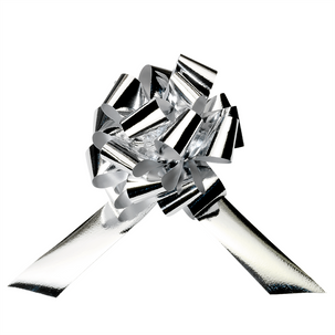 Metallic-Ziehschleifen, 14 cm Ø, silber, 50 Stück