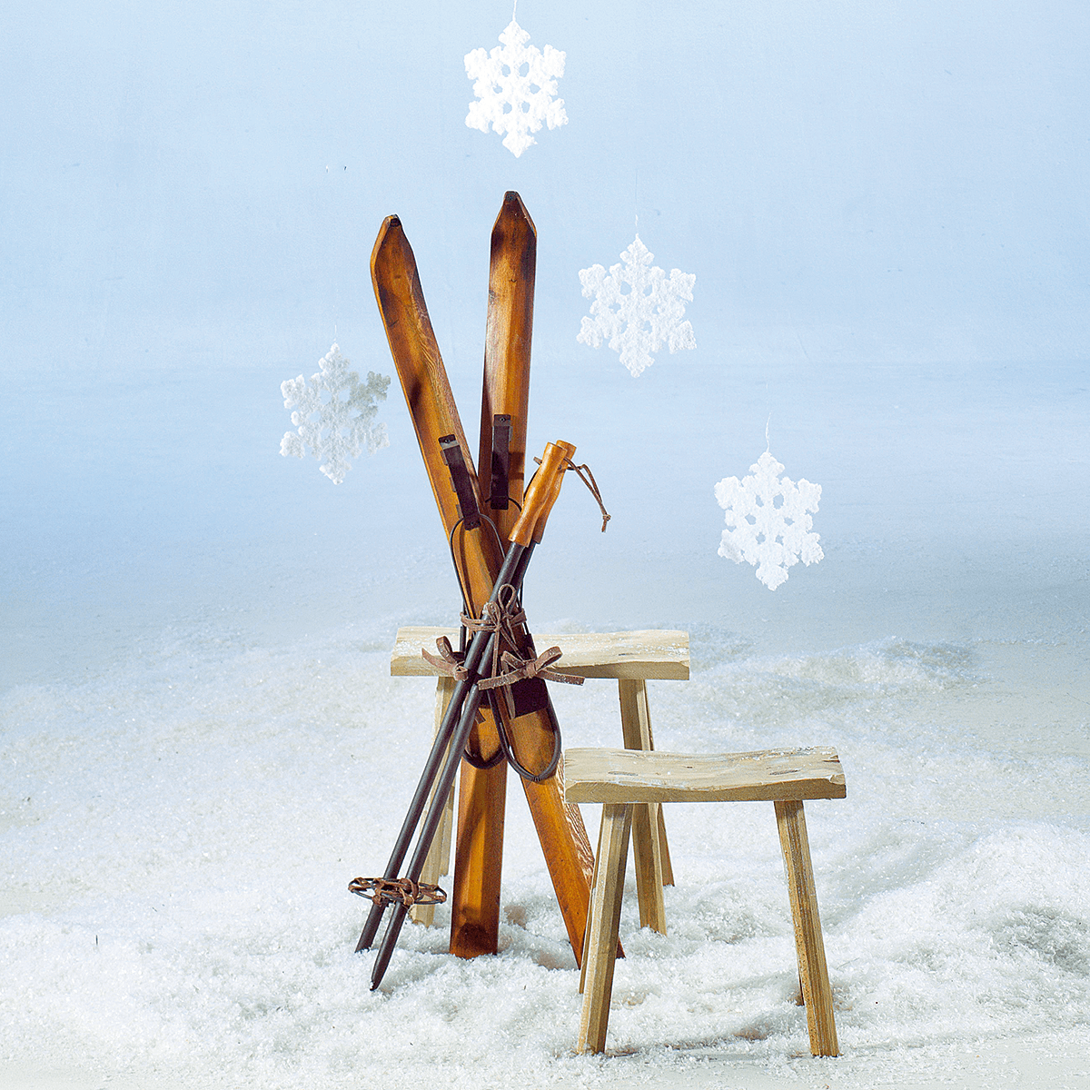Skis déco en bois, long. 90 cm - 5