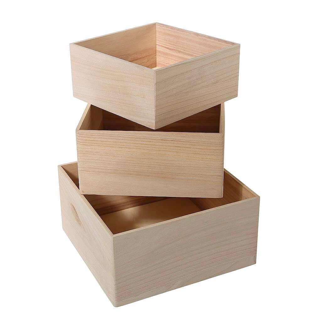 Holzkisten-Satz quadratisch, Set à 3 Stück - 0 Holzkisten-Satz quadratisch, Set à 3 Stück - 0