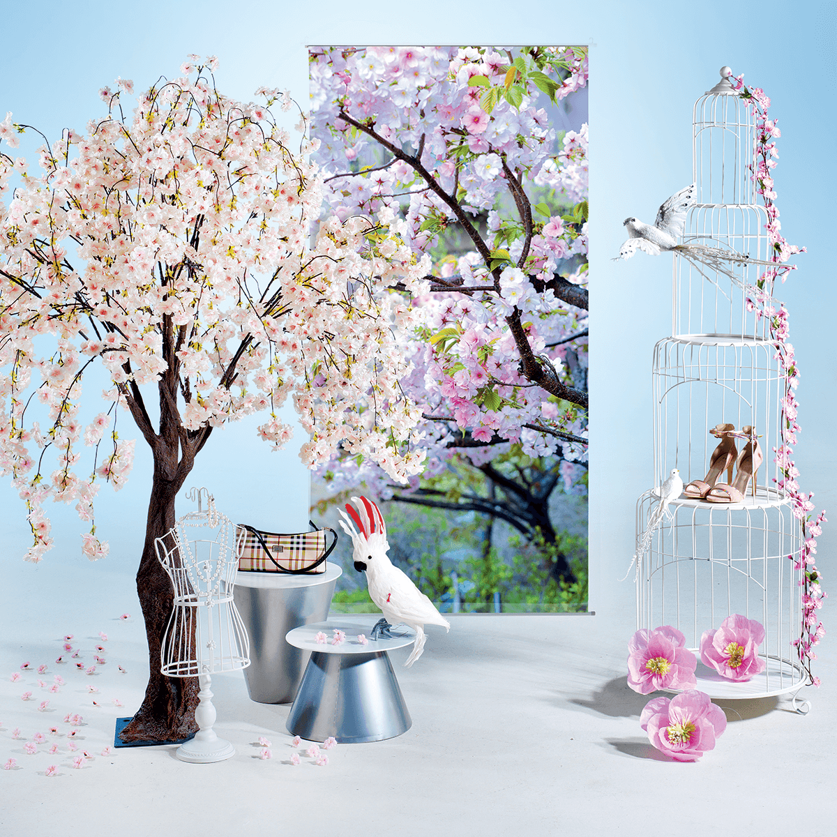 Árbol de flores de cerezo artificial blanco, 150 cm - 4