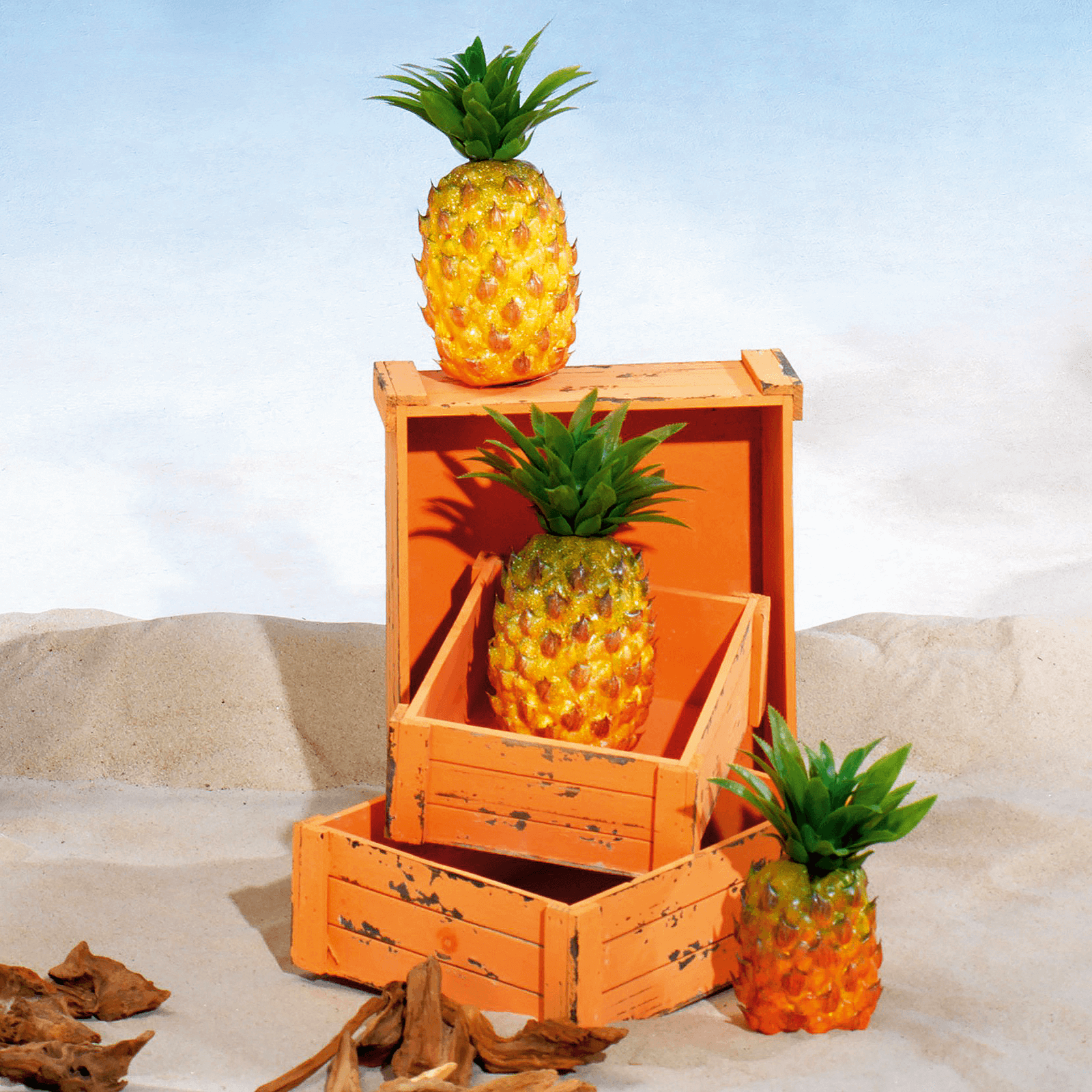 Conjunto de cajas de madera, anaranjado - 2