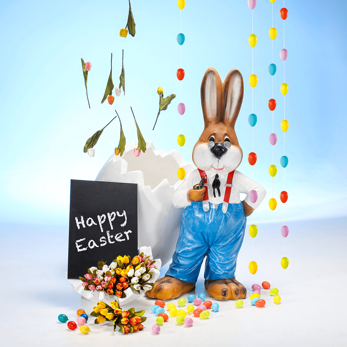 Figurine déco Lapin de Pâques bleu, 39 cm - 6