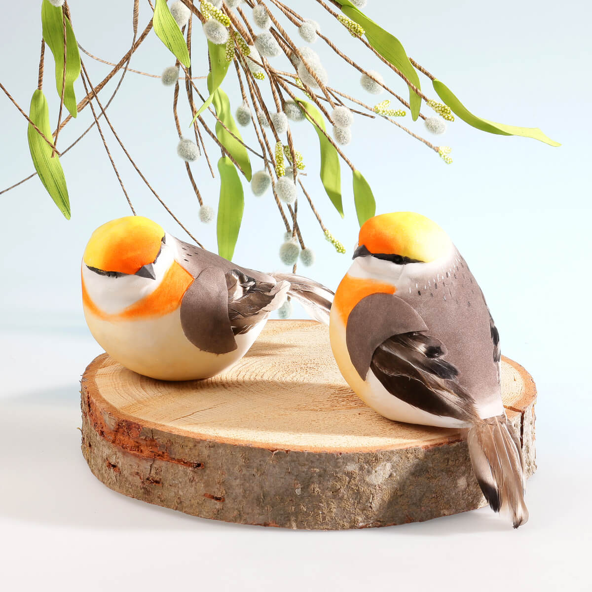 Decoración pájaro gris naranja 19 cm - 3