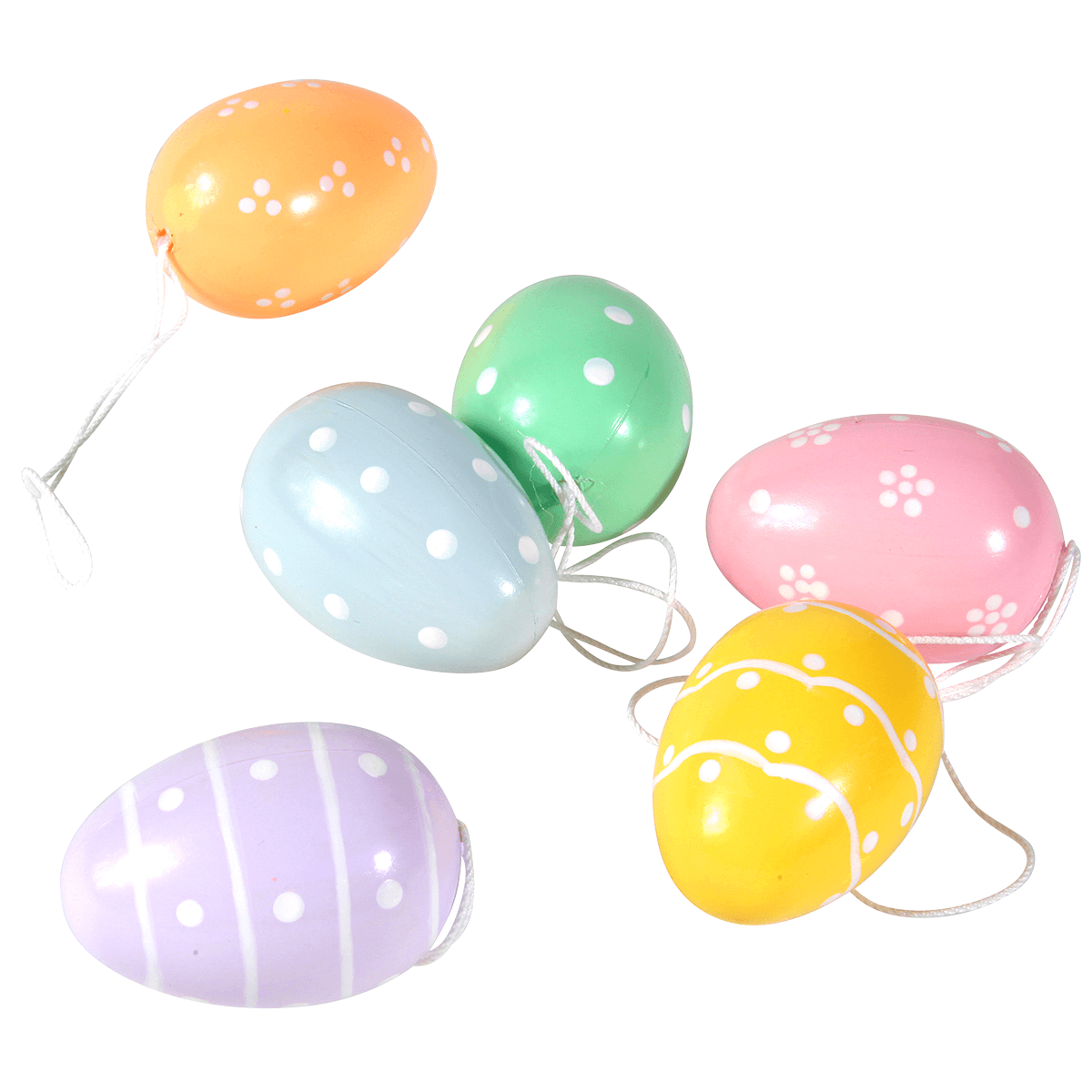 Oeufs de Pâques déco à suspendre 6 cm, à pois pastel, 6 pces - 0