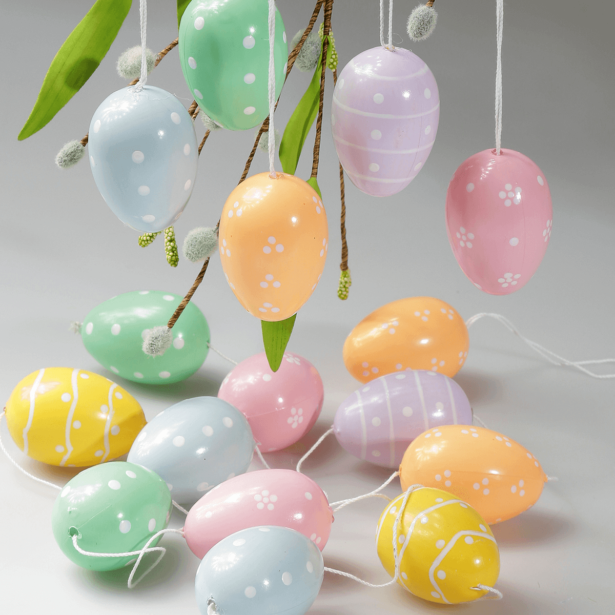 Oeufs de Pâques déco à suspendre 6 cm, à pois pastel, 6 pces - 2