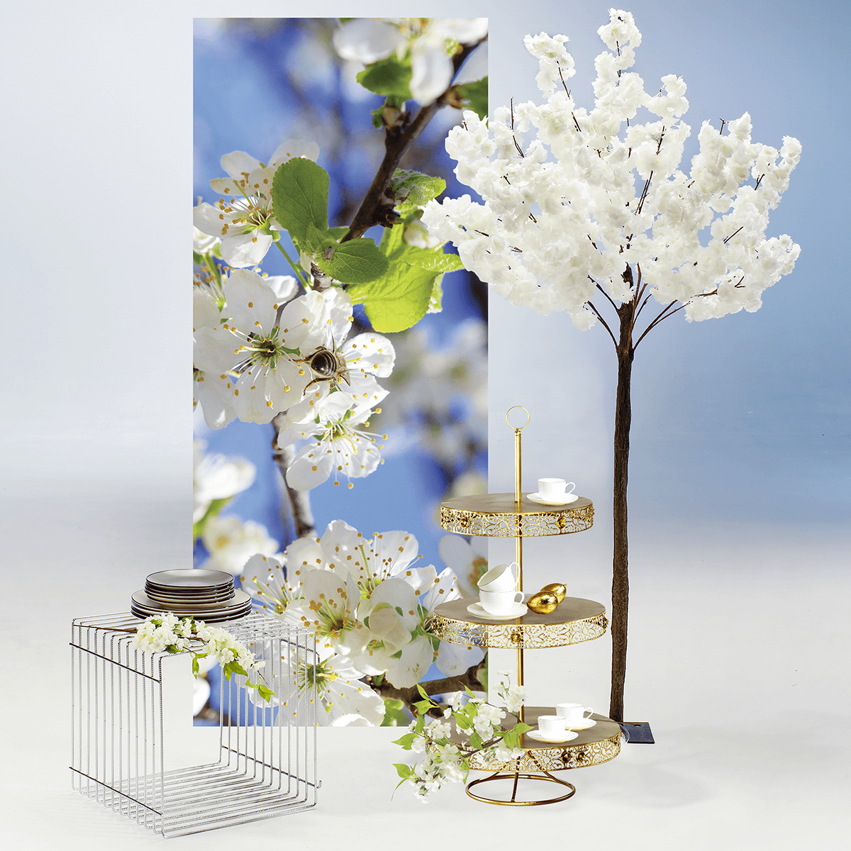 Artificial cherry blossoms branch white 65 cm - 3