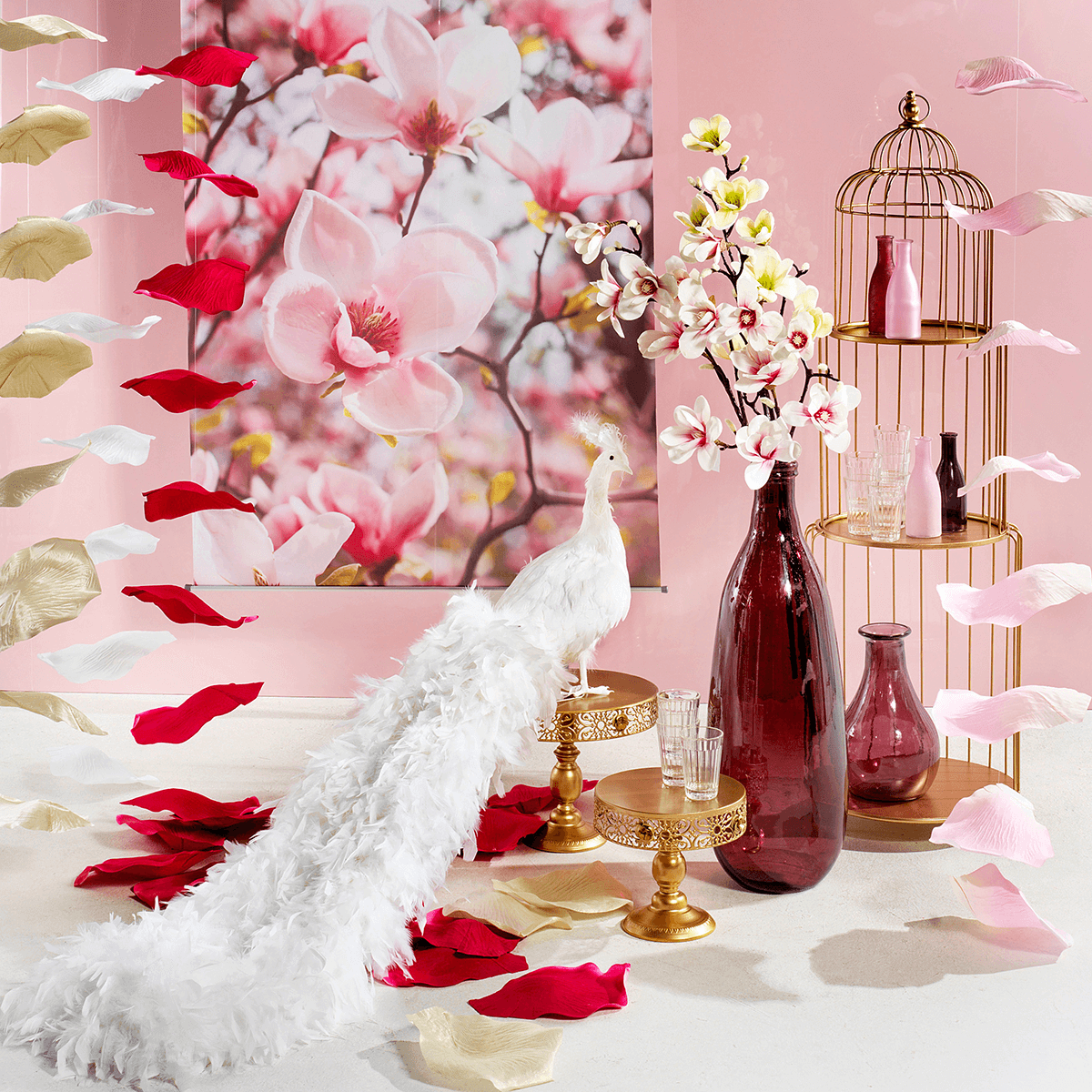Artificial Noble branche de magnolia, rose, 100 cm - 5