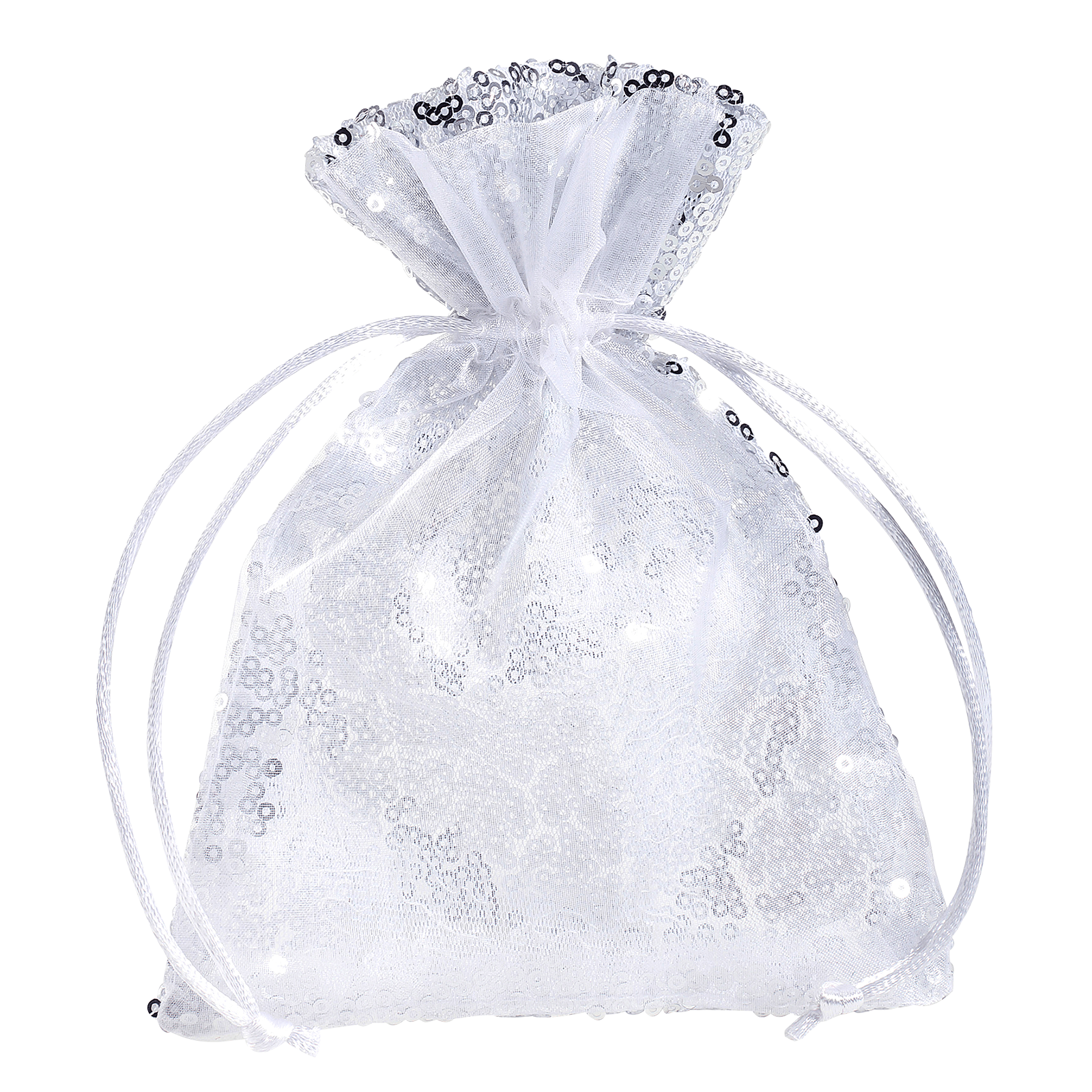 Saquitos de organza lentejuelas 18 cm, 10 piezas, plata - 1 Saquitos de organza lentejuelas 18 cm, 10 piezas, plata - 1