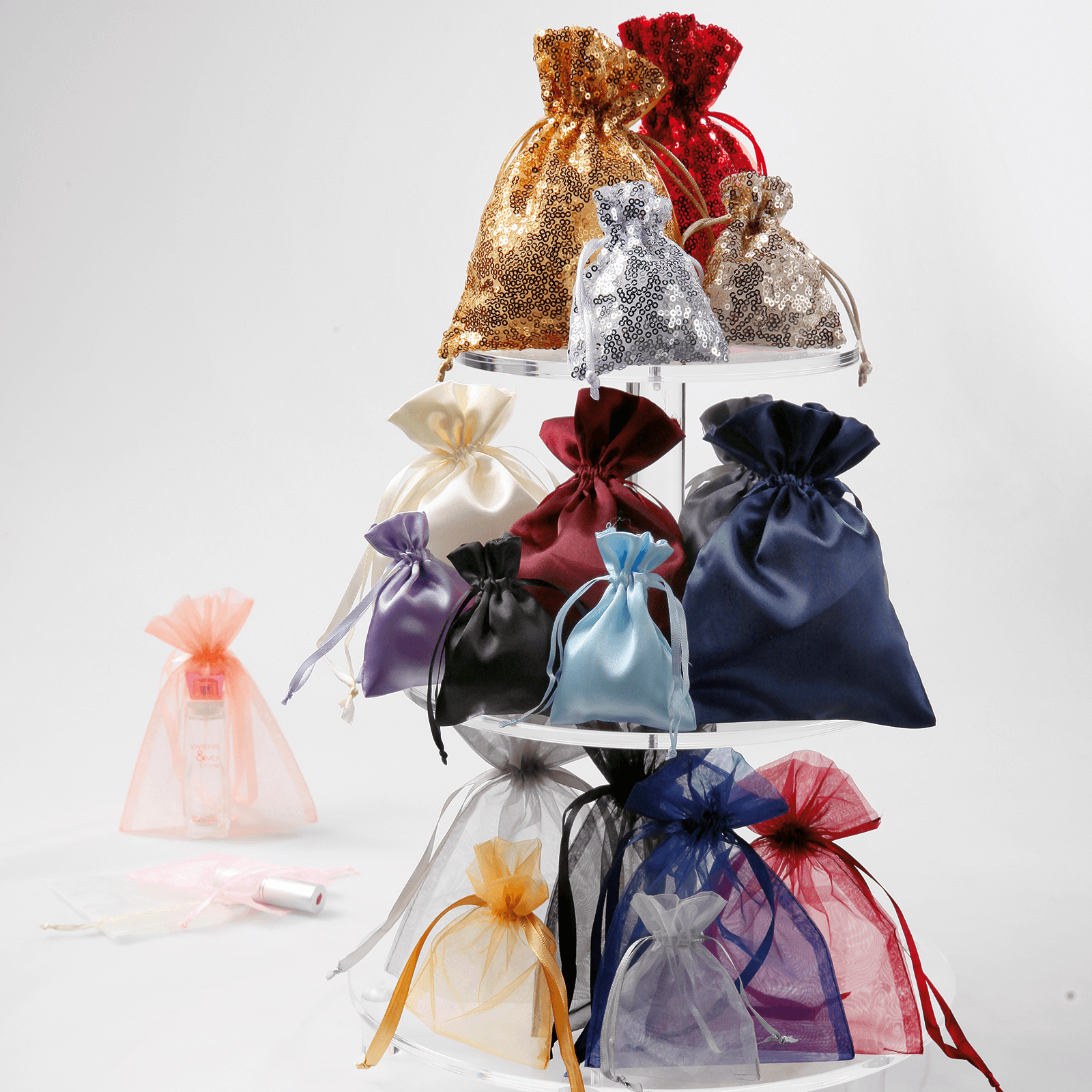 Saquitos de organza lentejuelas 18 cm, 10 piezas, plata - 3 Saquitos de organza lentejuelas 18 cm, 10 piezas, plata - 3