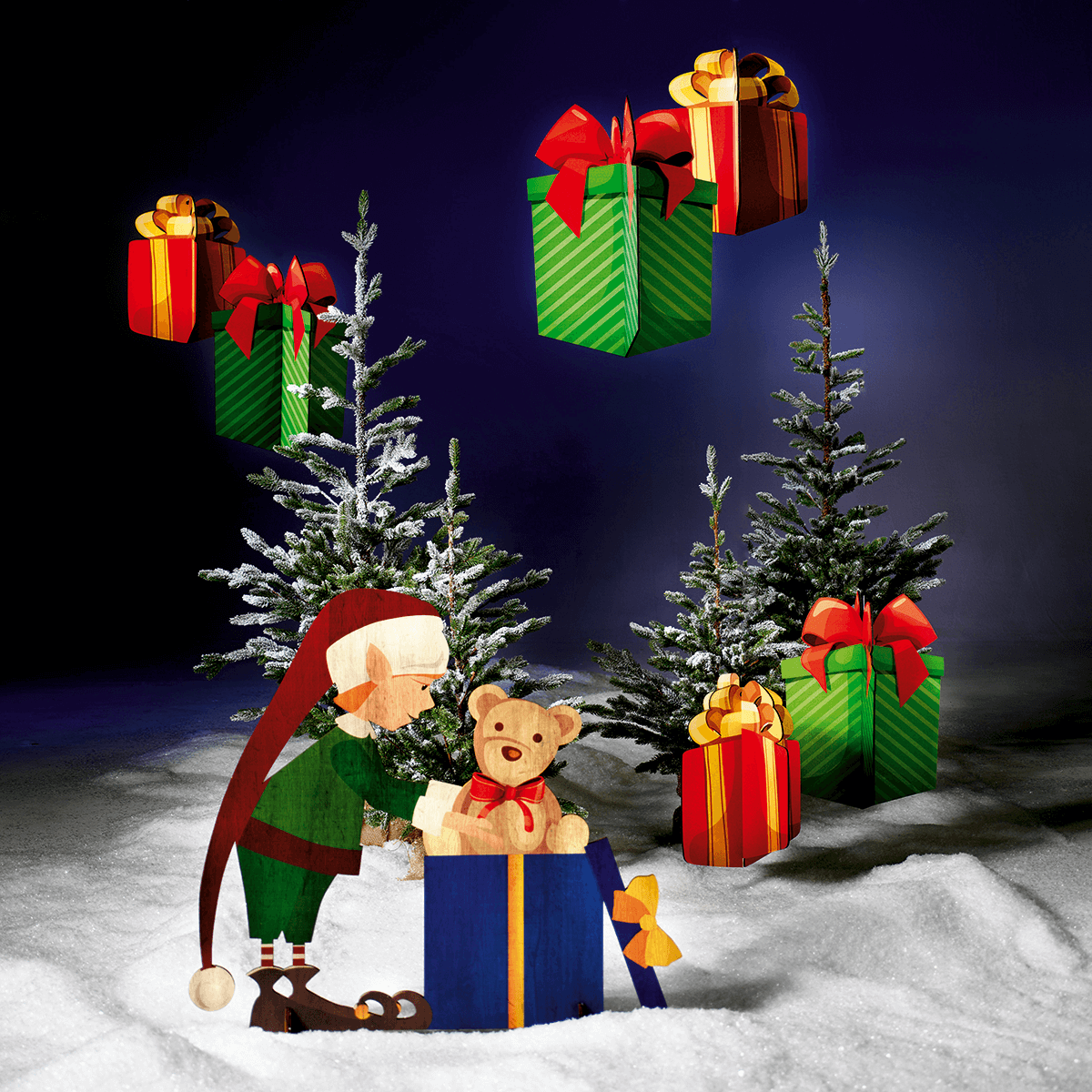 Wooden display Christmas elf 88 x 73 cm - 7