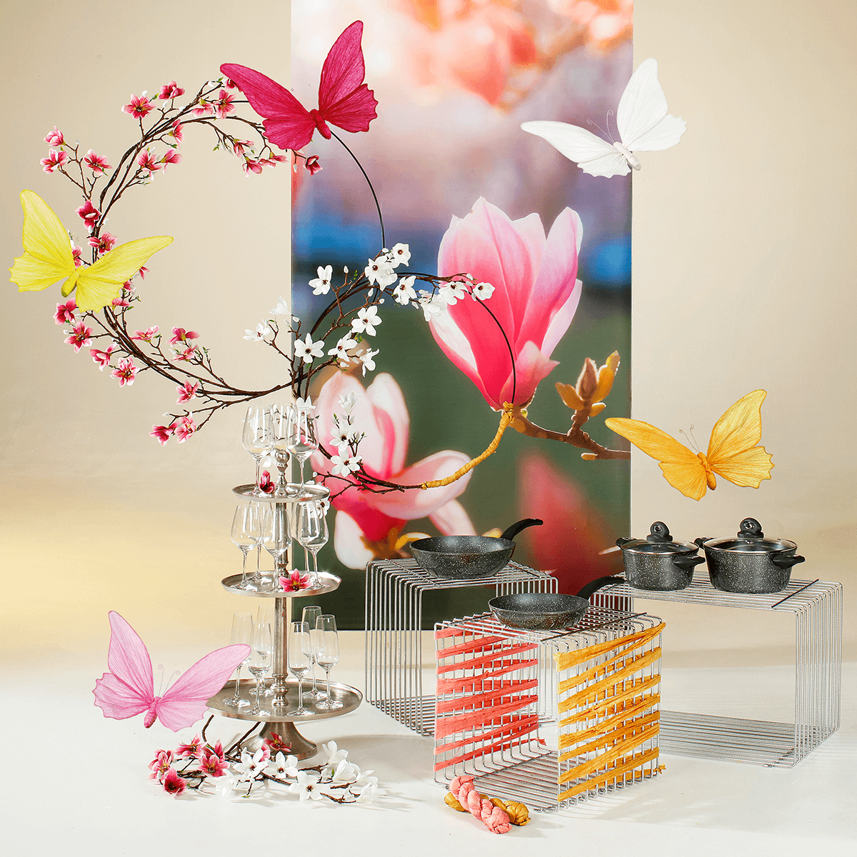 Künstlicher Magnolien-Zweig rosa, 87 cm - 3