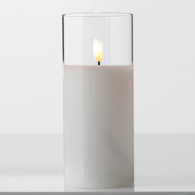 LED-Kerze aus Wachs im transparenten Glas 10 x 17,5 cm
